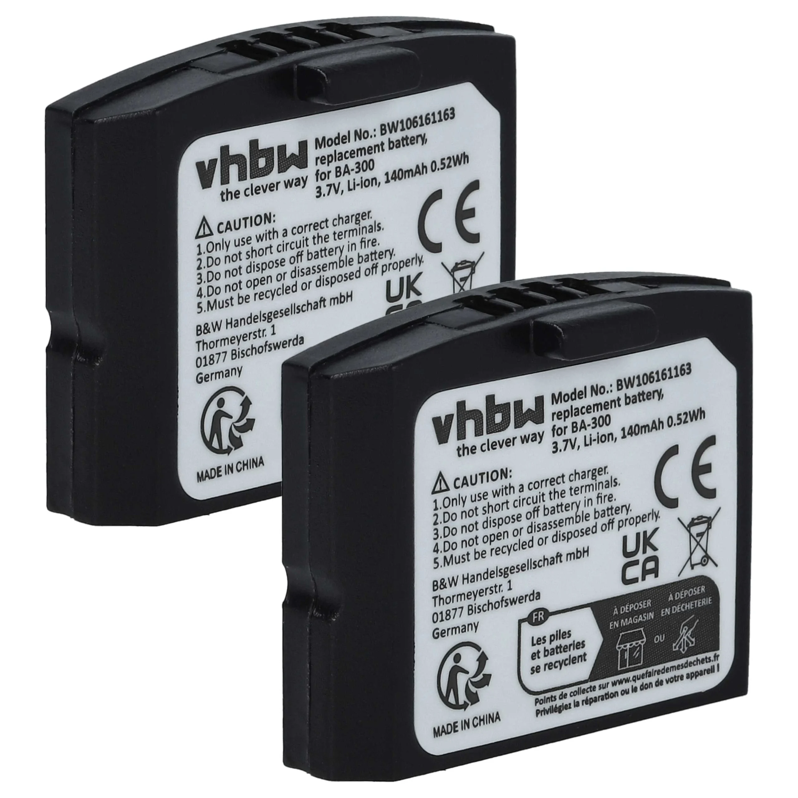 Batterie (2 pcs.) remplace Sennheiser BA300, 500898, 523306 casque audio Sennheiser - 140mAh 3,7V Li-polymère