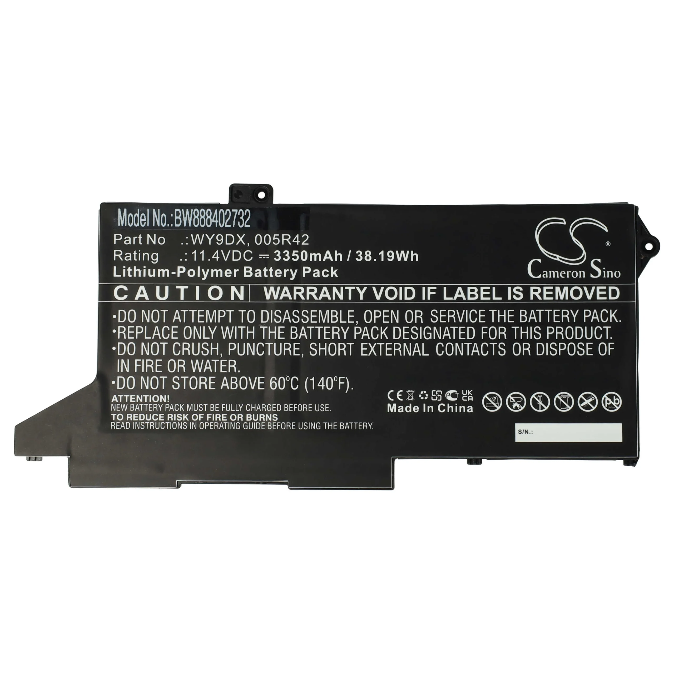 Batterie remplace Dell 005R42, WY9DX pour ordinateur portable Dell- 3350mAh 11,4V Li-polymère