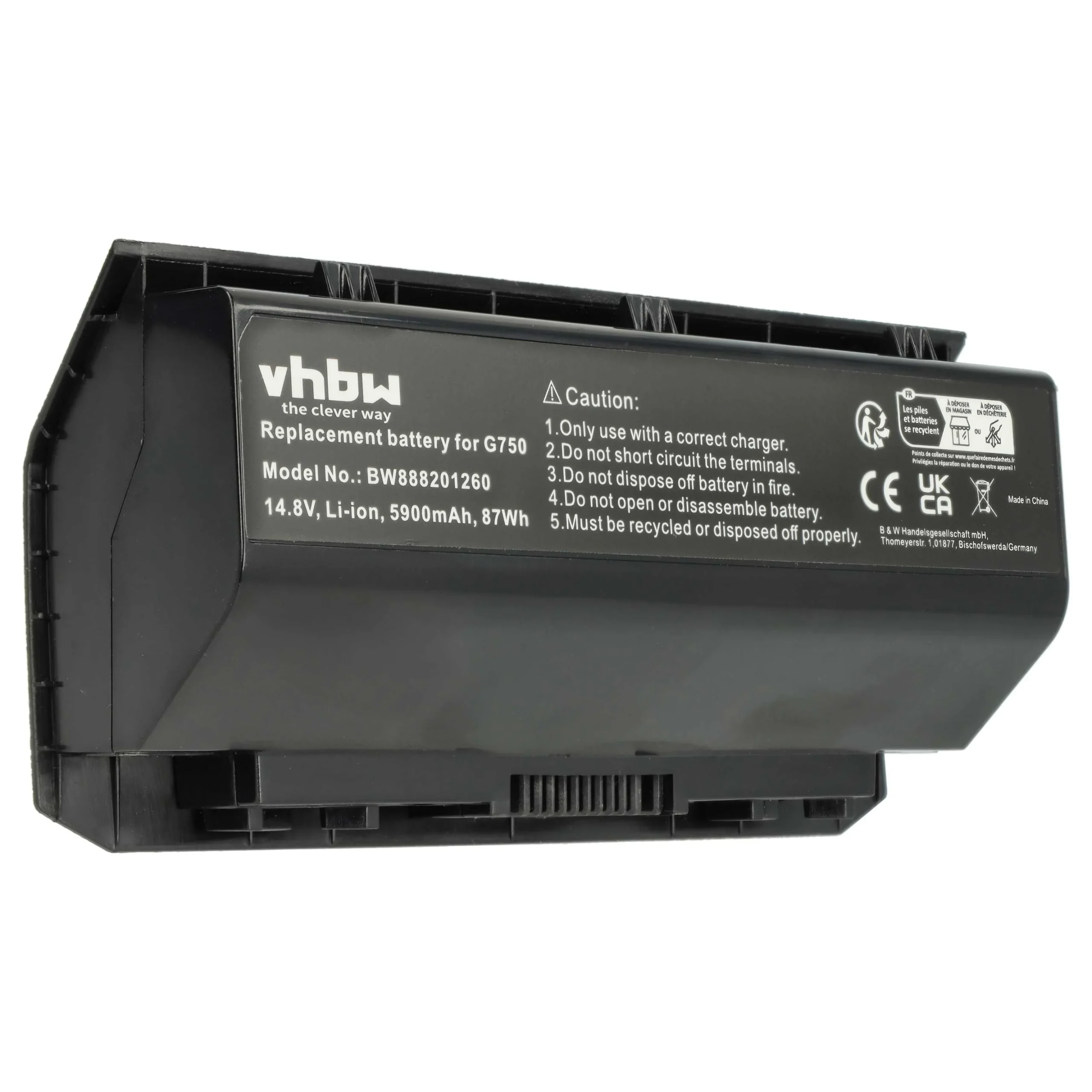 Batterie remplace Asus 0B110-0020000M, A42-G750 pour ordinateur portable Asus- 5900mAh 14,8V Li-polymère, noir