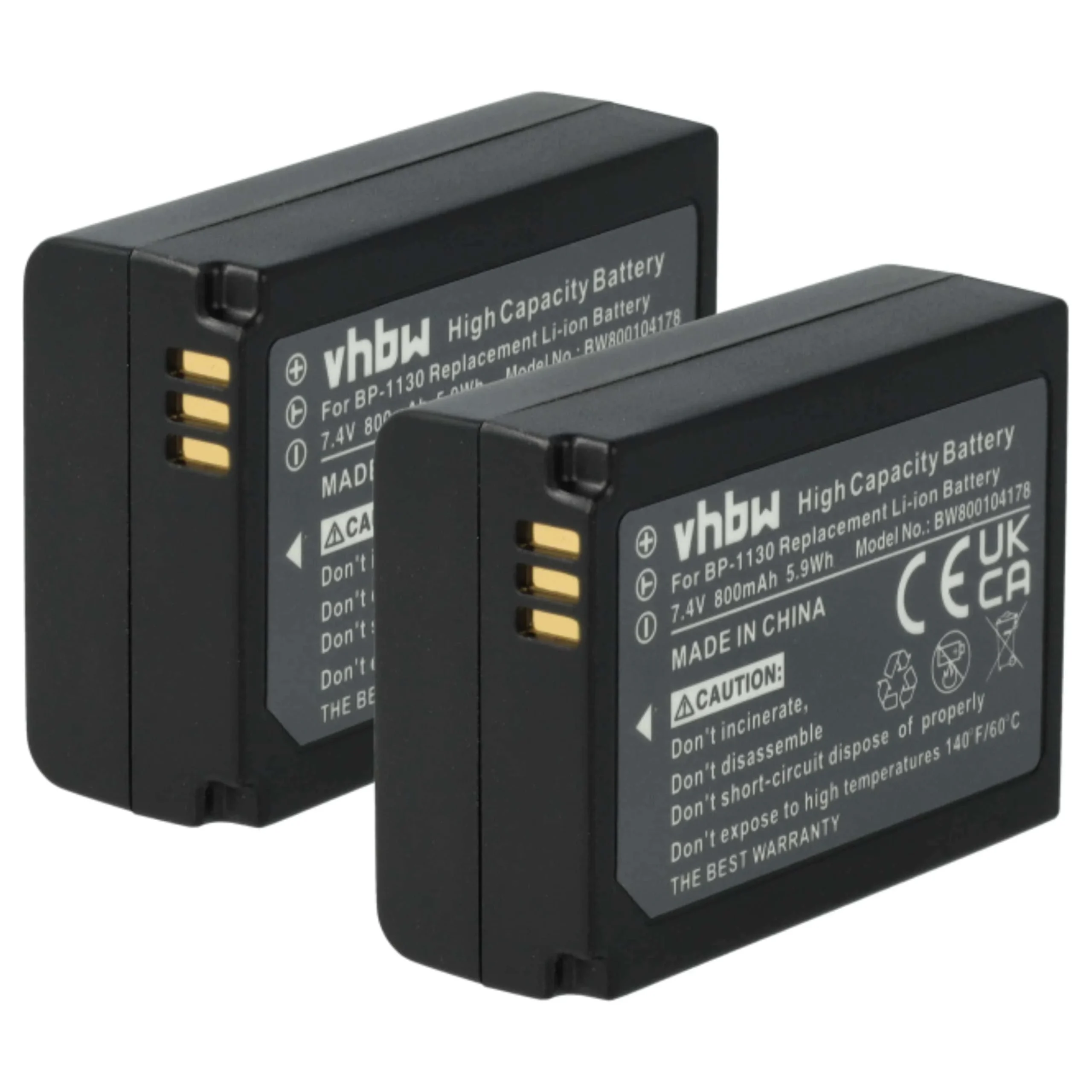 2x Batteries remplace Samsung BP-1130, BP1130, ED-BP1130 pour appareil photo Samsung- 800mAh 7,4V Li-ion