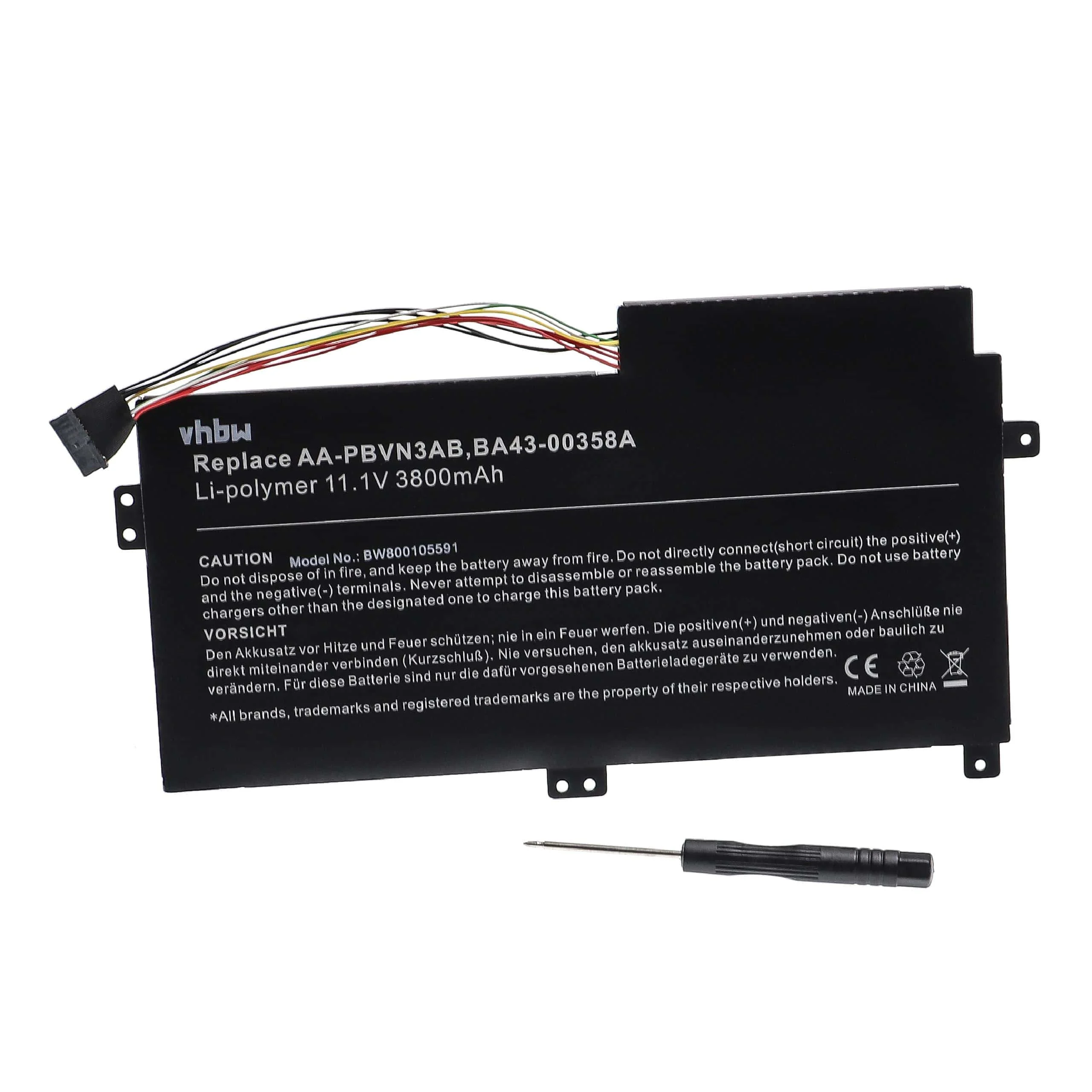 Batterie remplace Samsung AA-PBVN3AB, BA43-00358A pour ordinateur portable Samsung- 3800mAh 10,8V Li-ion, noir