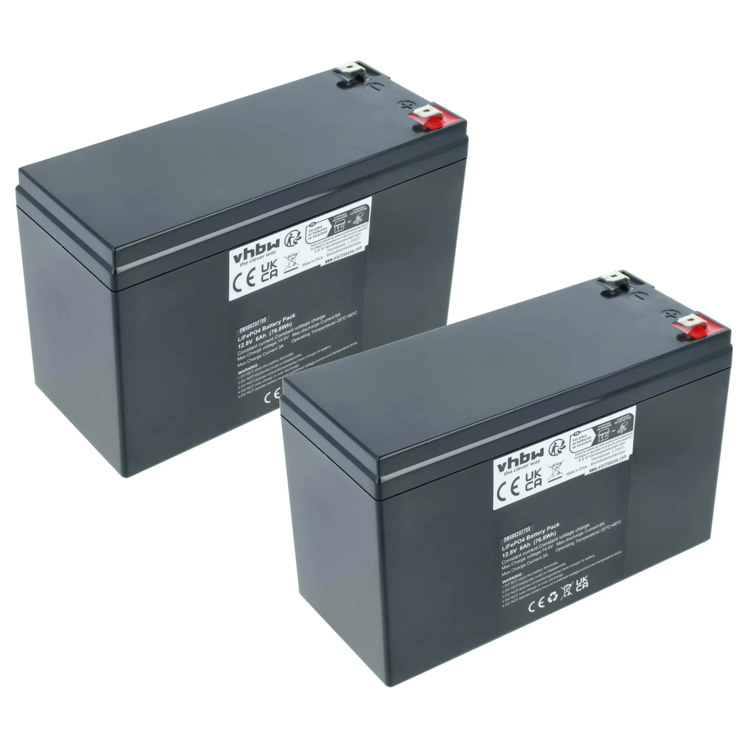 Batterie de bord (2 pièces) pour caravane, bateau, camping car, panneau solaire - 6Ah 12,8V LiFePO4, 3A