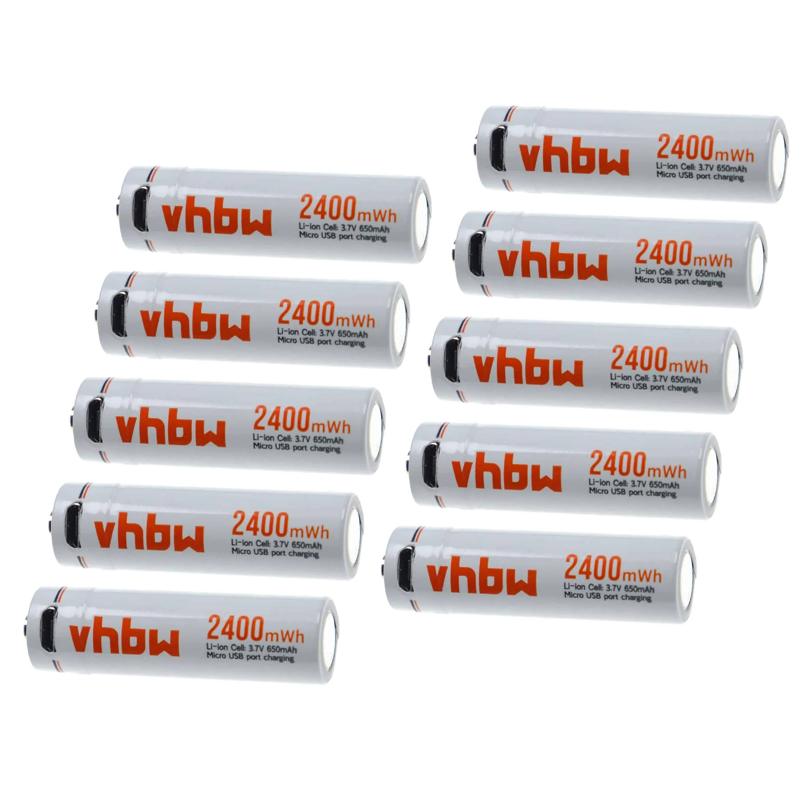 vhbw 10x Piles rechargeables AA mignon (AA) - Avec prise micro-USB, 650 mAh, 1,5 V, Li-ion