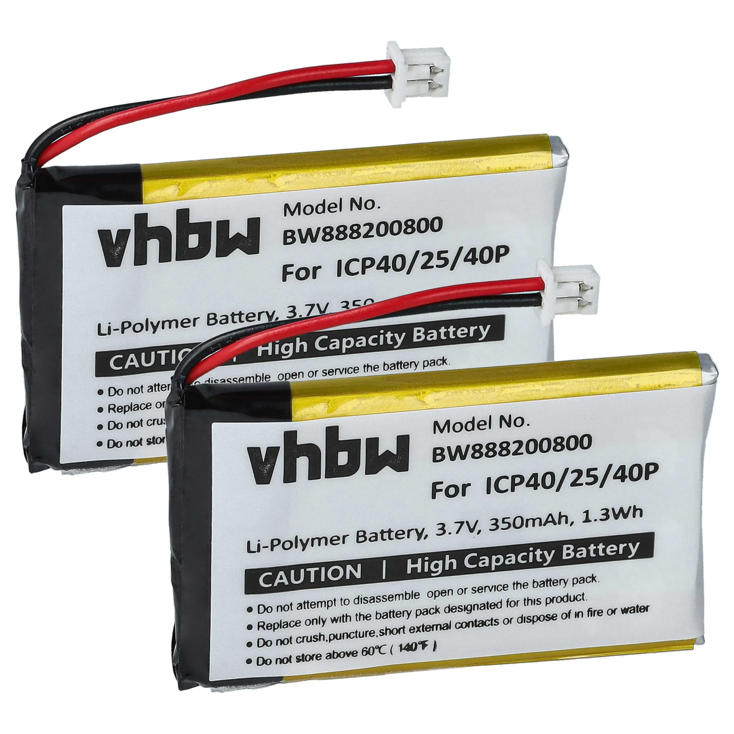 Batterie (2 pcs.) remplace Sena ICP40/25/40P casque audio Sena - 350mAh 3,7V Li-polymère