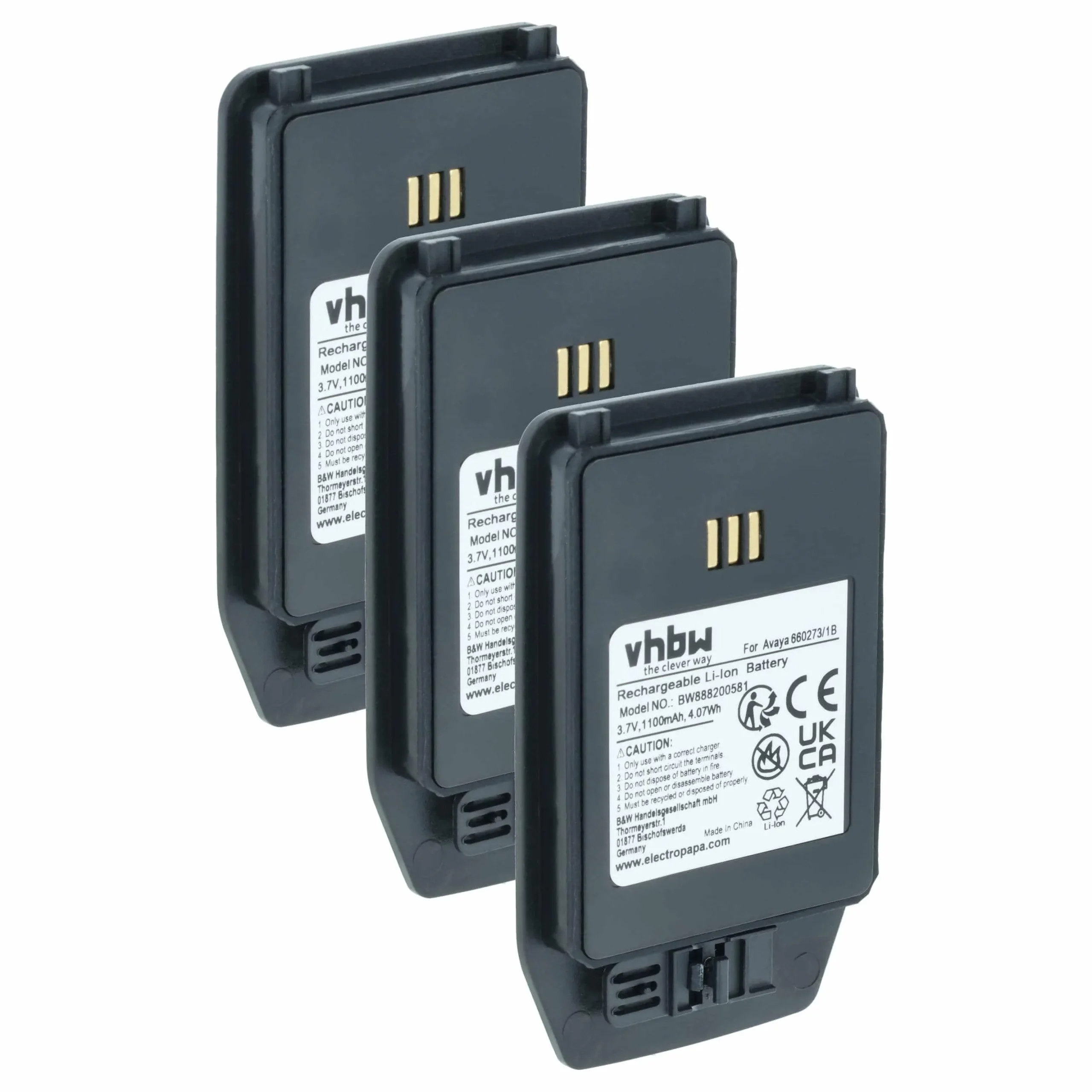 Batterie (3 pcs.) remplace Ascom 1220187, 660273/1B téléphone portable Innovaphone - 1100mAh 3,7V Li-ion