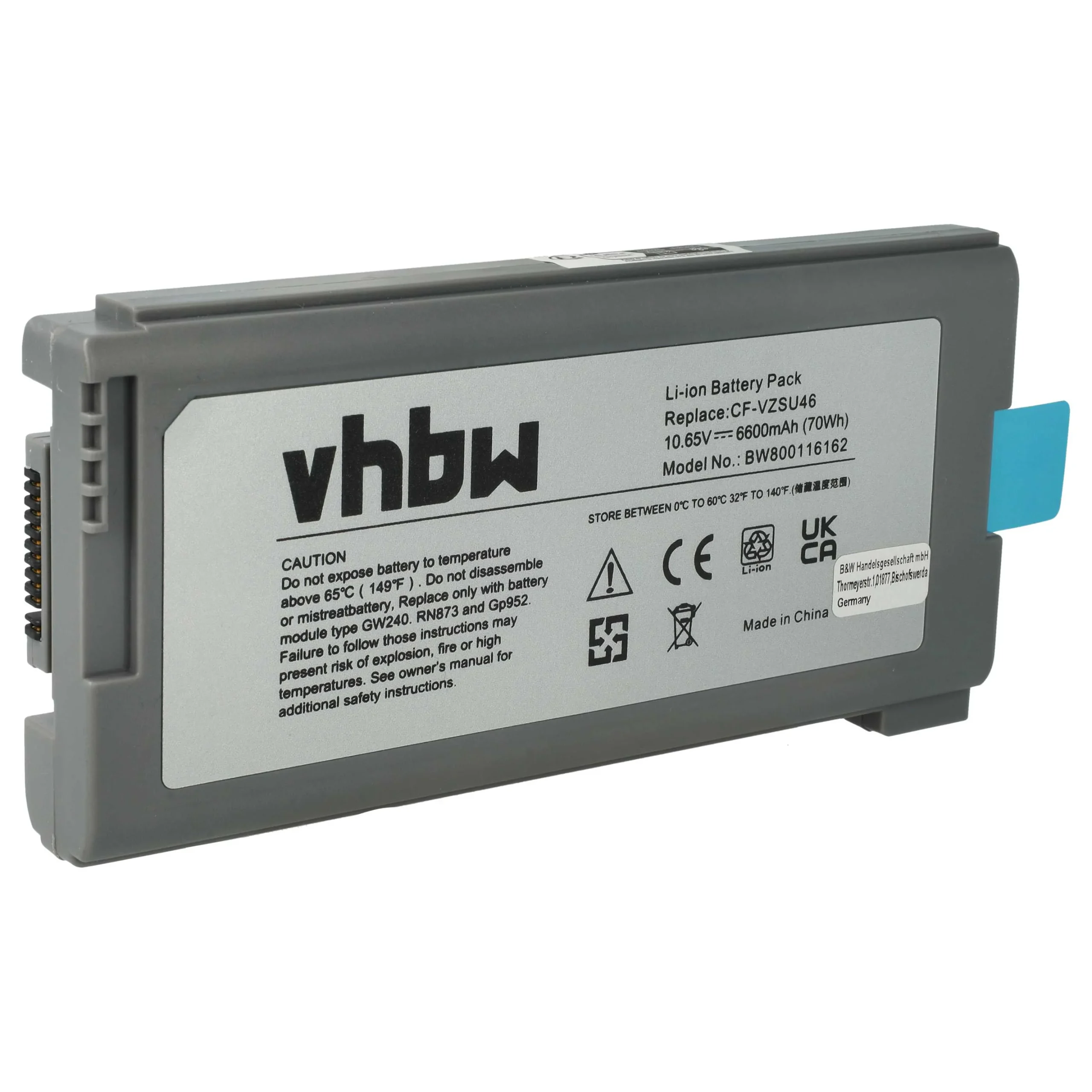 Batterie remplace Panasonic CF-VZSU1430U, CF-VZSU46 pour ordinateur portable Panasonic- 6600mAh 10,65V Li-ion