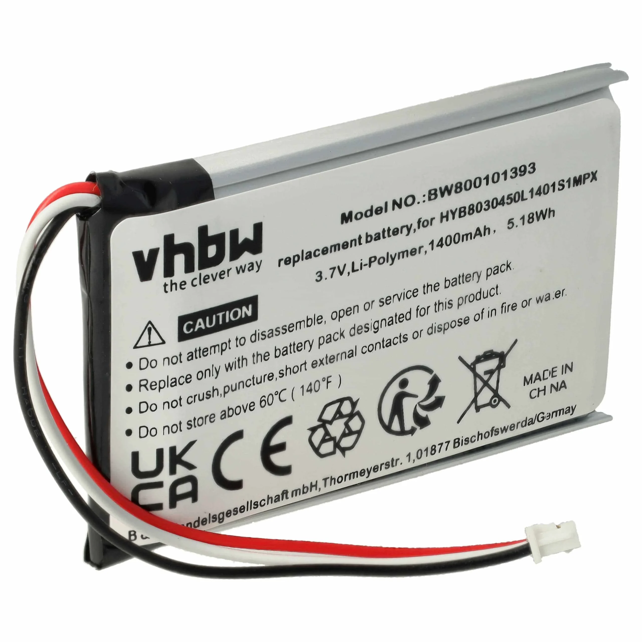 Batterie remplace VDO HYB8030450L1401S1MPX, MA3060 pour navigation GPS VDO - 1400mAh 3,7V Li-ion