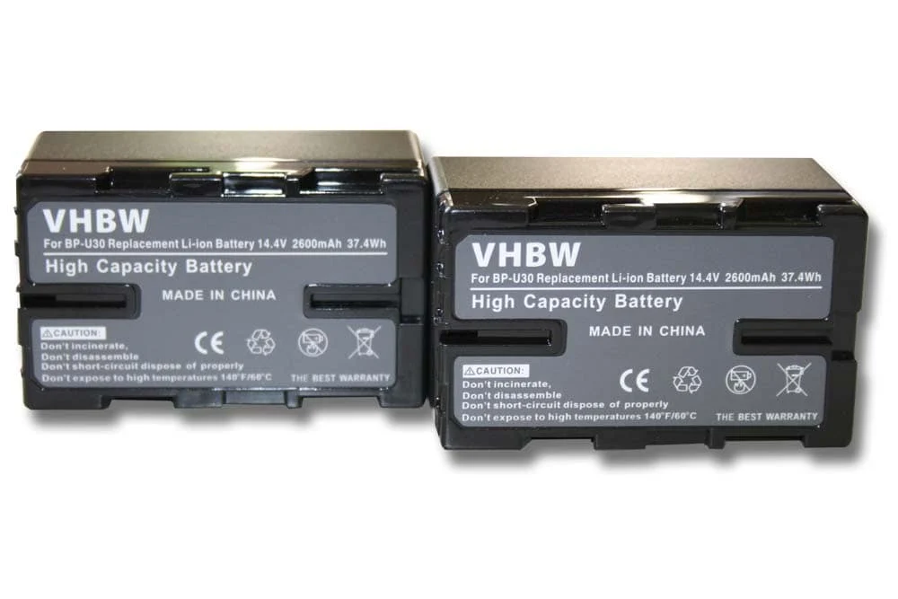 2x Batteries remplace Sony BP-U60, BP-U95, BP-U30, BP-U90 pour caméscope Sony- 2600mAh 14,4V Li-ion avec puce