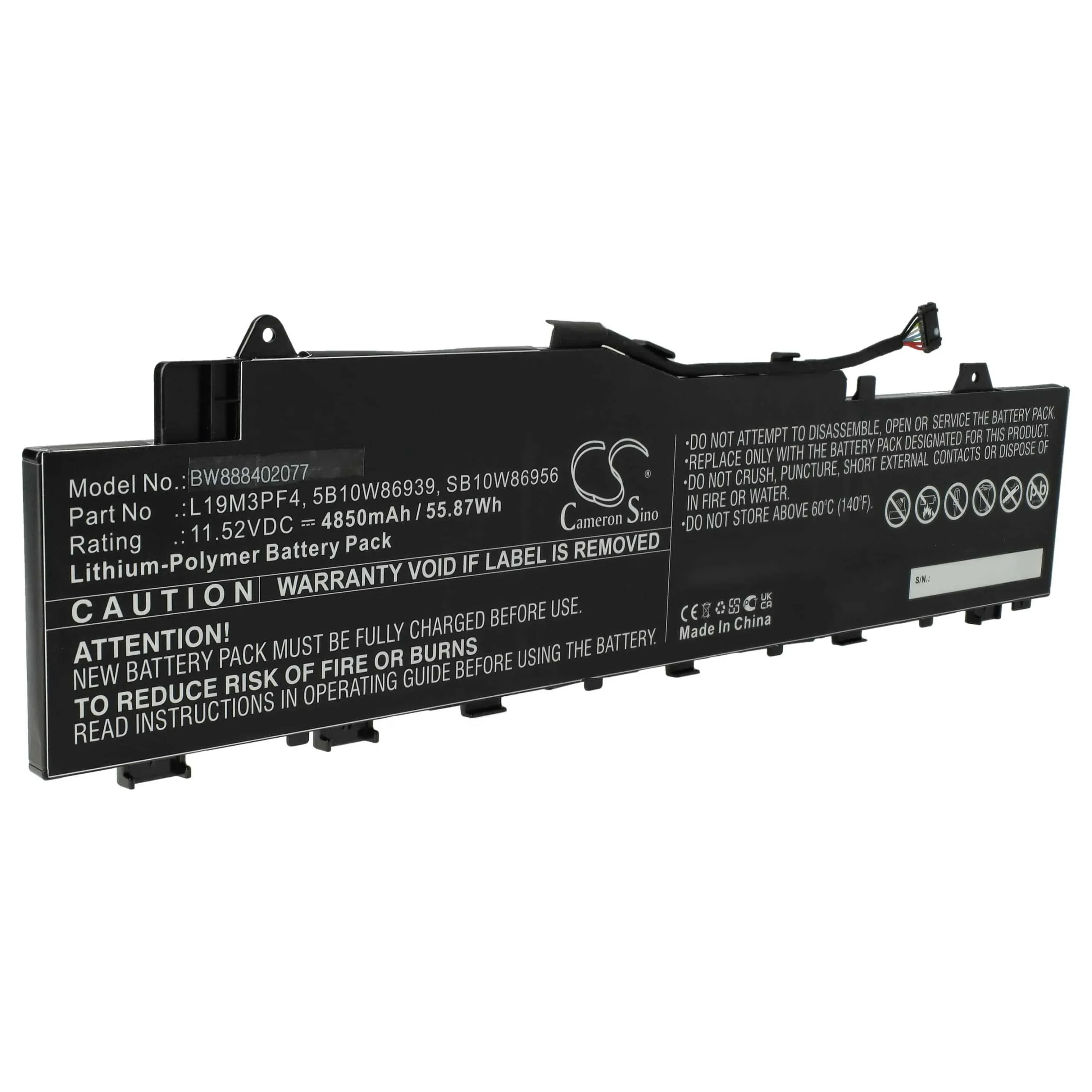 Batterie remplace Lenovo L19M3PF4, 5B10W86939 pour ordinateur portable Lenovo- 4850mAh 11,52V Li-polymère