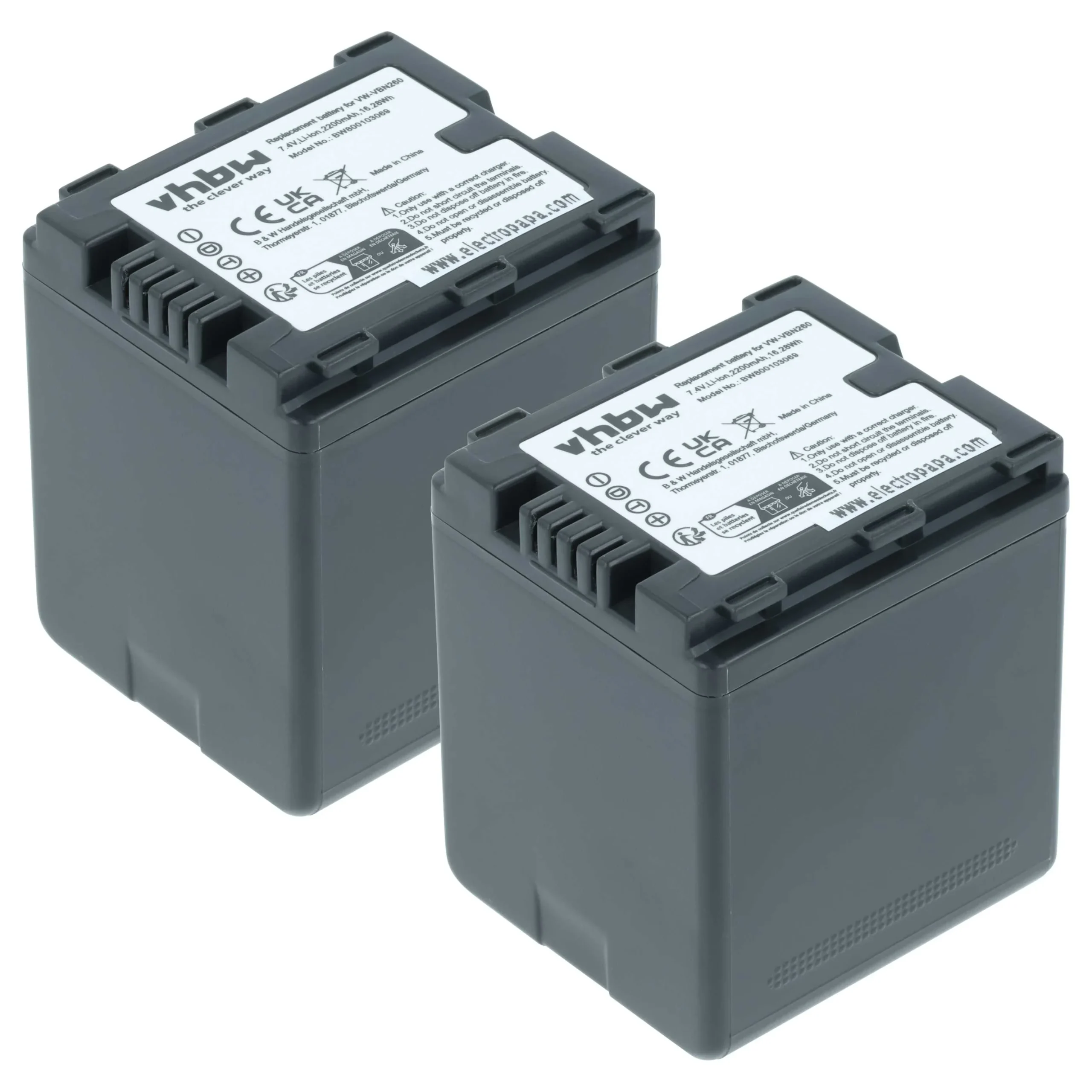 2x Batteries remplace Panasonic VW-VBN130E, VW-VBN130 pour caméscope Panasonic- 2200mAh 7,2V Li-ion avec puce