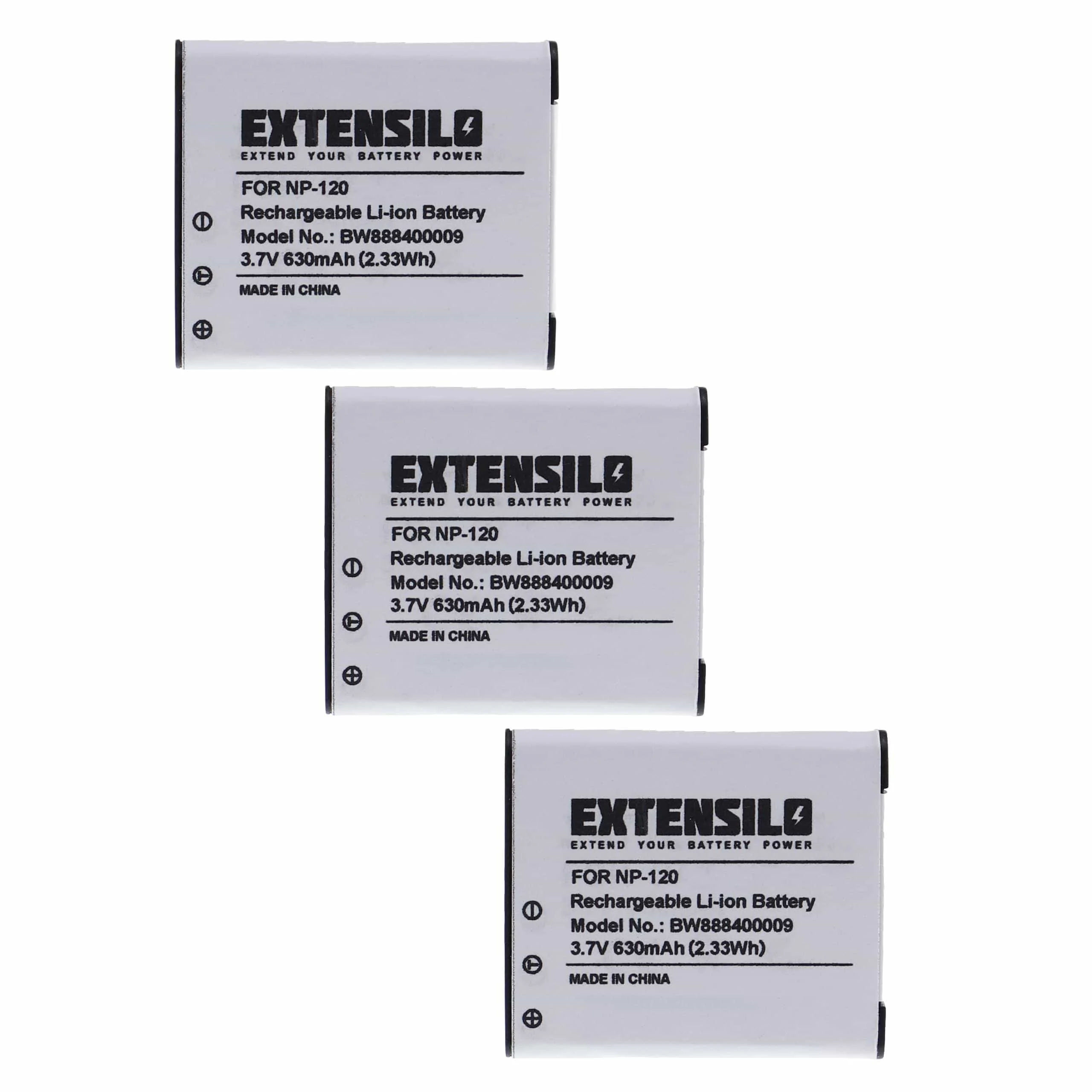 3x Batteries remplace Casio NP-120DBA, NP-120 pour appareil photo Casio- 630mAh 3,7V Li-ion