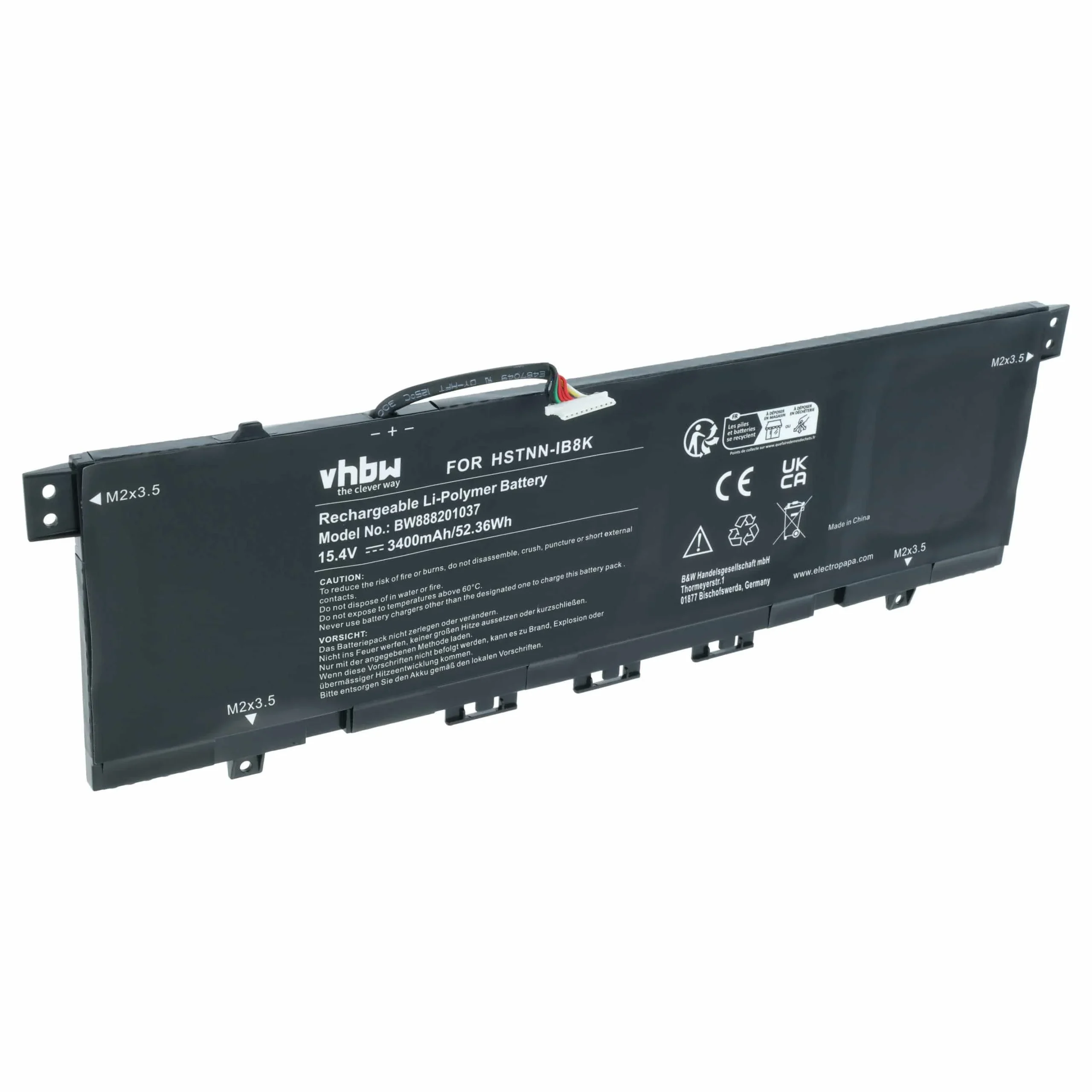 Batterie remplace HP HSTNN-IB8K, KC04XL pour ordinateur portable HP- 3400mAh 15,4V Li-polymère, noir