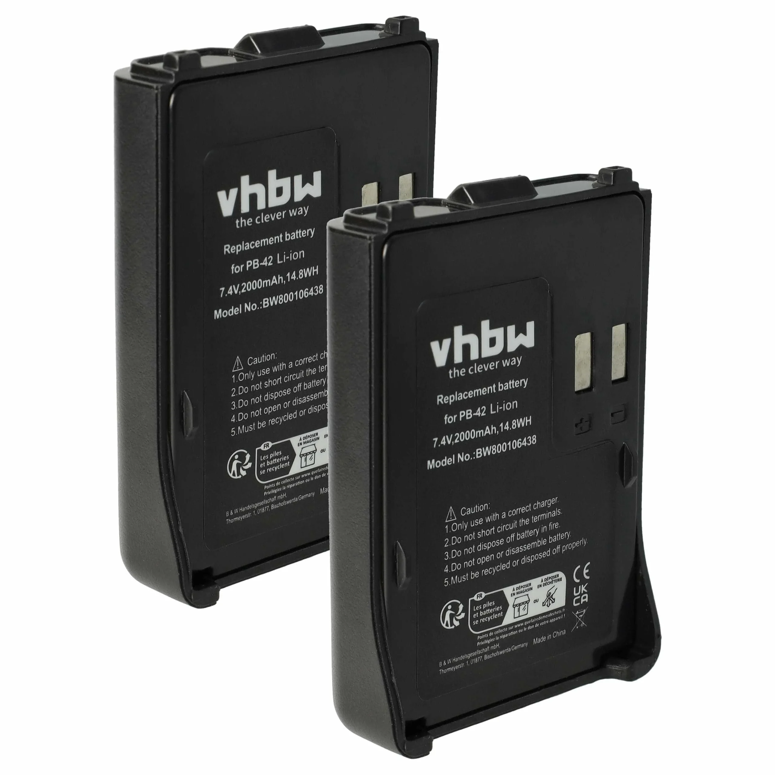 2x Batteries remplace Kenwood PB-42Li, PB-42L, PB-42 pour radio talkie-walkie Kenwood- 2000mAh 7,4V Li-ion