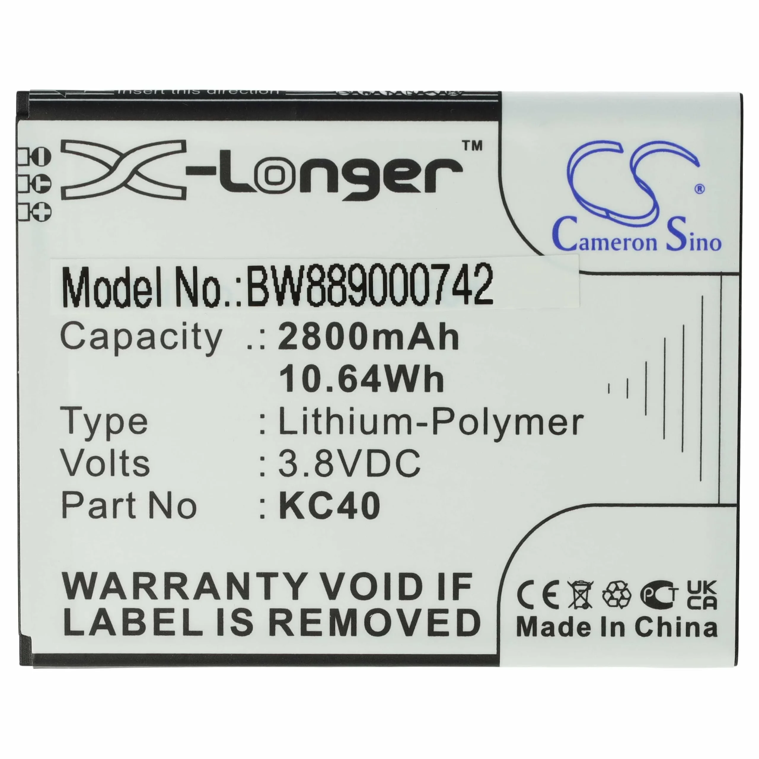 Batterie remplace Lenovo KC40 téléphone portable Lenovo - 2800mAh 3,8V Li-polymère