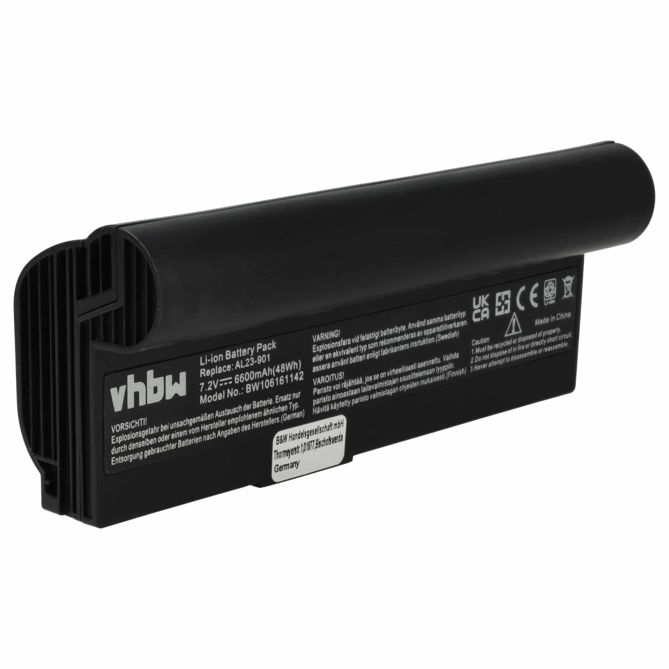 Batterie remplace Asus AL23-901, AL22-901, AL24-1000 pour ordinateur portable Asus- 6600mAh 7,4V Li-ion, noir