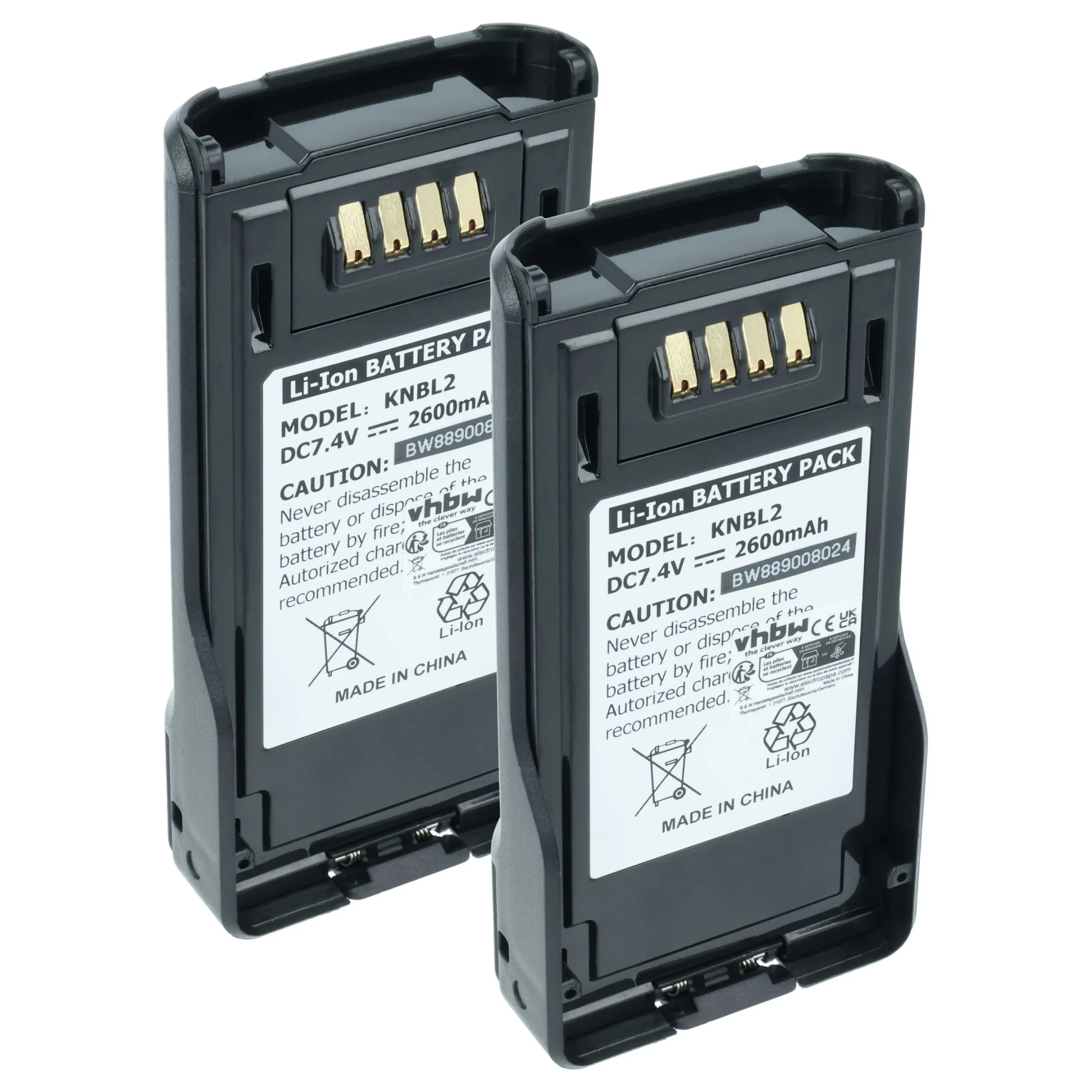 2x Batteries remplace Kenwood KNB-L2M, KNB-L2, KNB-L1 pour radio talkie-walkie Kenwood- 2600mAh 7,4V Li-ion