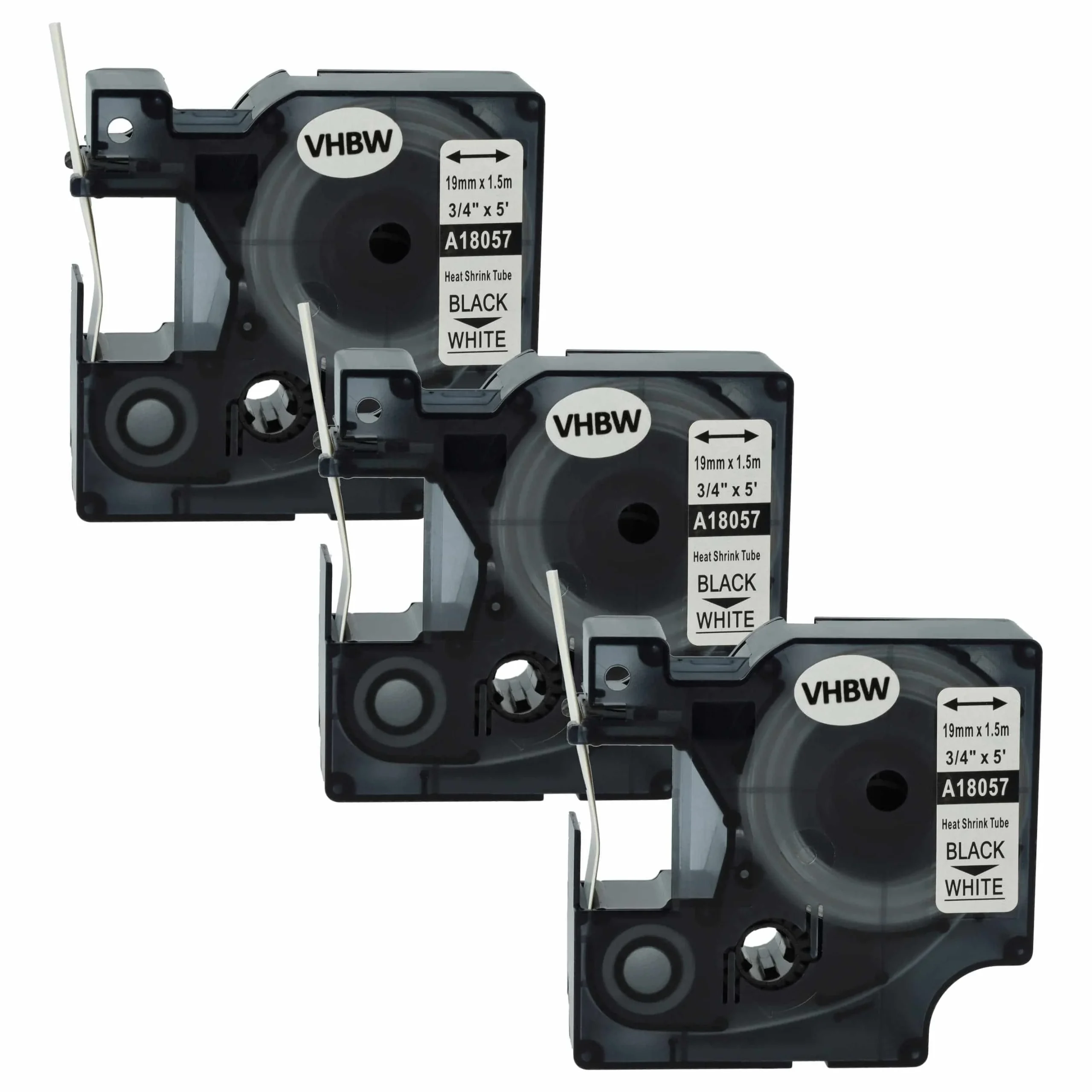 3x Cassettes à ruban remplacent Dymo 18057 - lettrage Noir ruban Blanc, plastique, thermorétractable, 19 mm