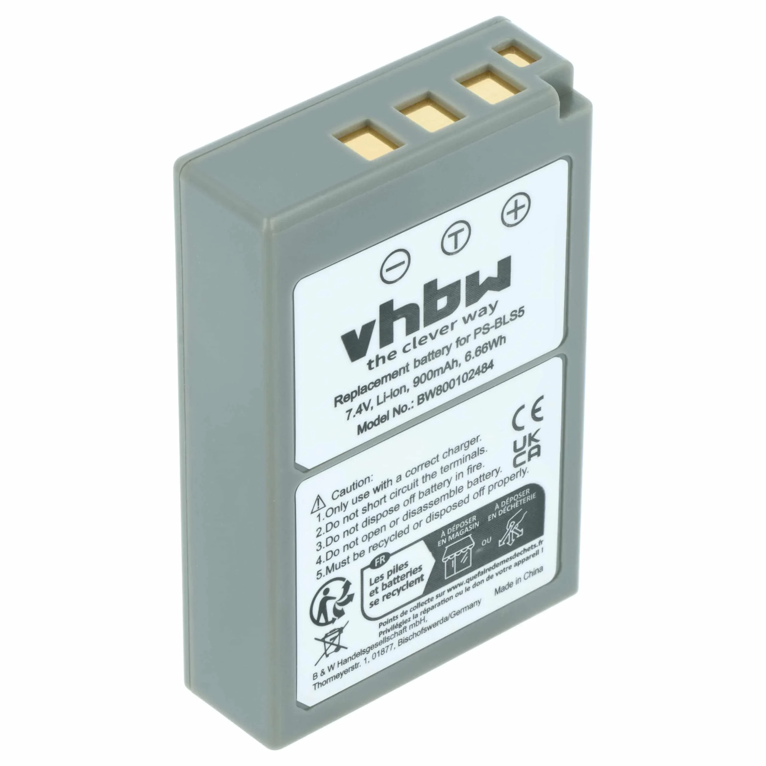 Batterie remplace Olympus PS-BLS5, BLS50, BLS-5, BLS-50 pour appareil photo OM System- 900mAh 7,2V Li-ion