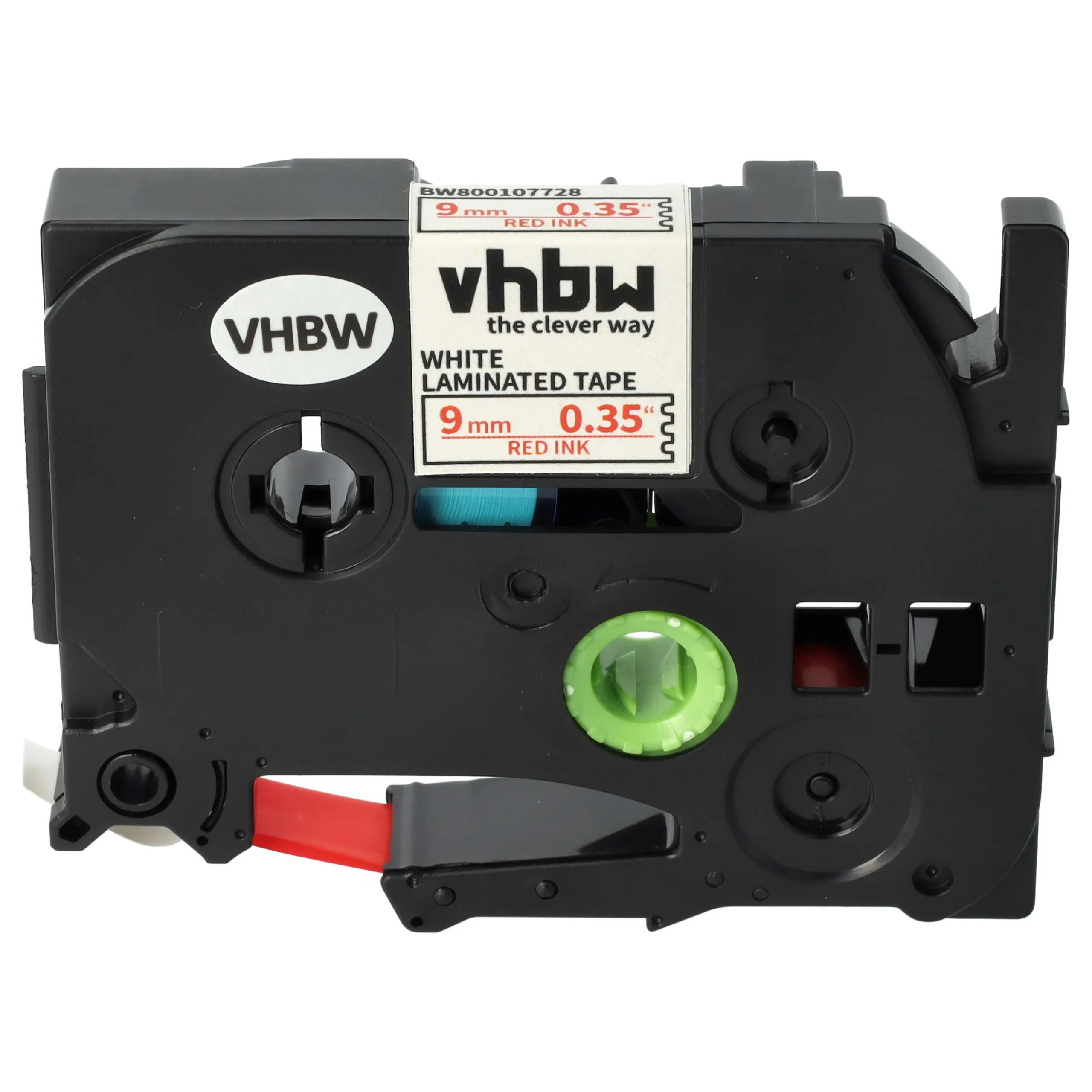 Cassette à ruban remplace Brother TZE-222 - 9mm lettrage Rouge ruban Blanc, plastique