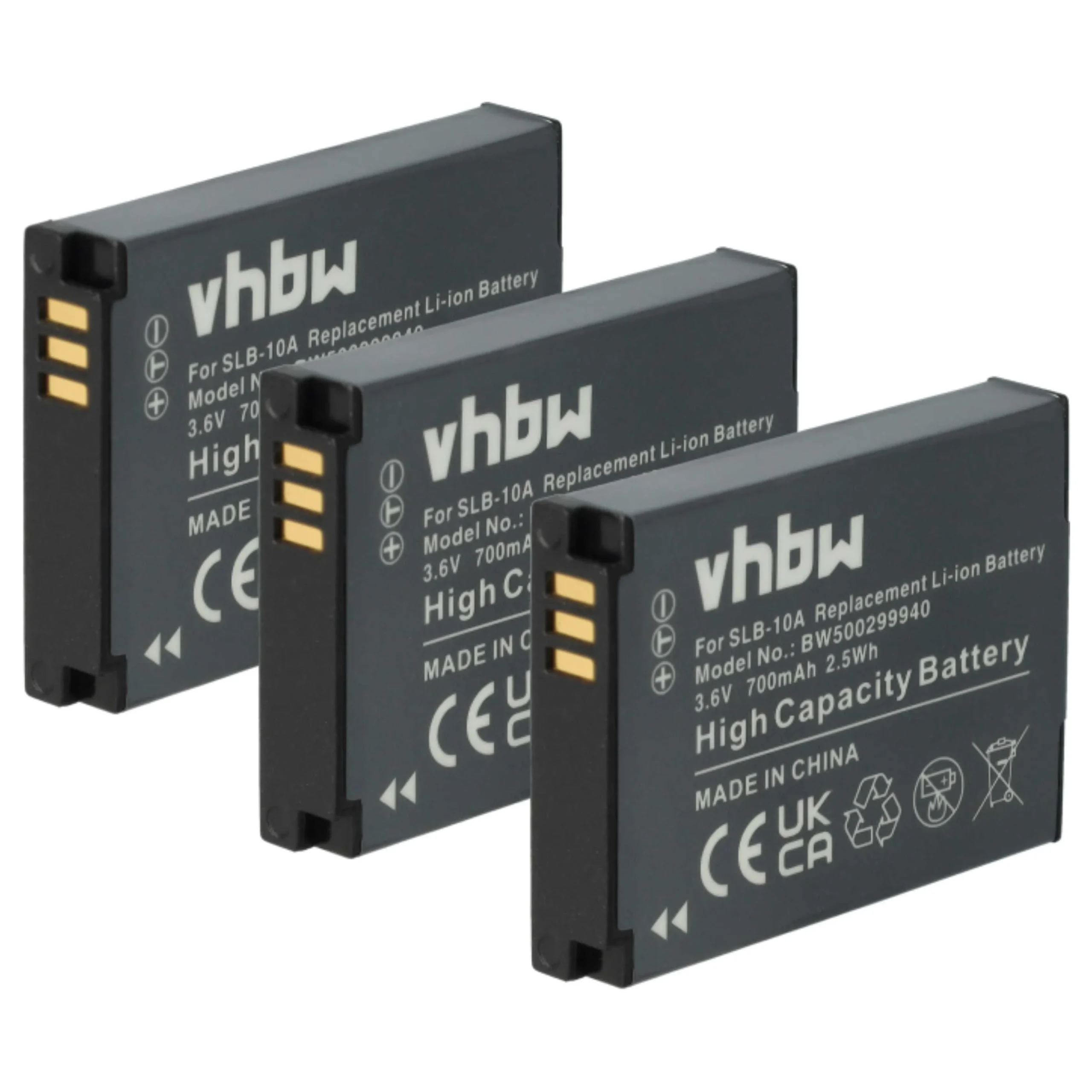 3x Batteries remplace Samsung BP-10A, BP10A, SLB-10A pour appareil photo Praktica- 700mAh 3,6V Li-ion