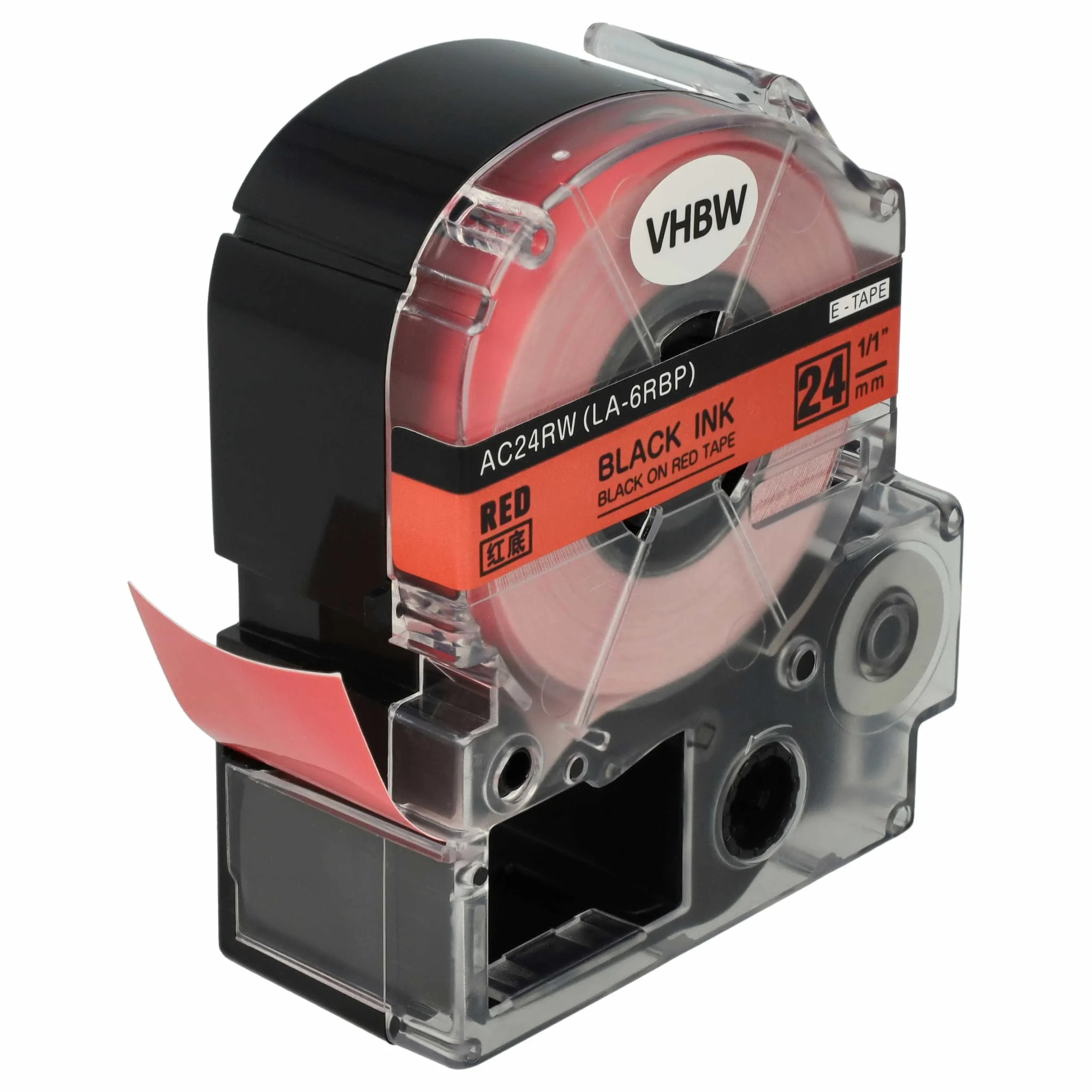 Cassette à ruban remplace Epson LC-6YRN - 24mm lettrage Noir ruban Rouge, plastique