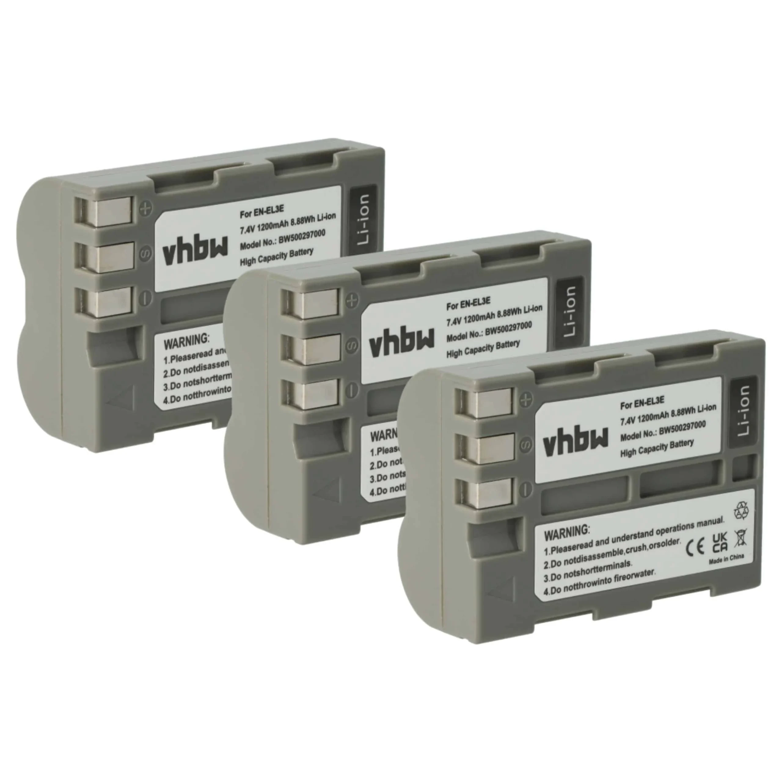 3x Batteries remplace Nikon EN-EL3e pour appareil photo Nikon- 1200mAh 7,2V Li-ion