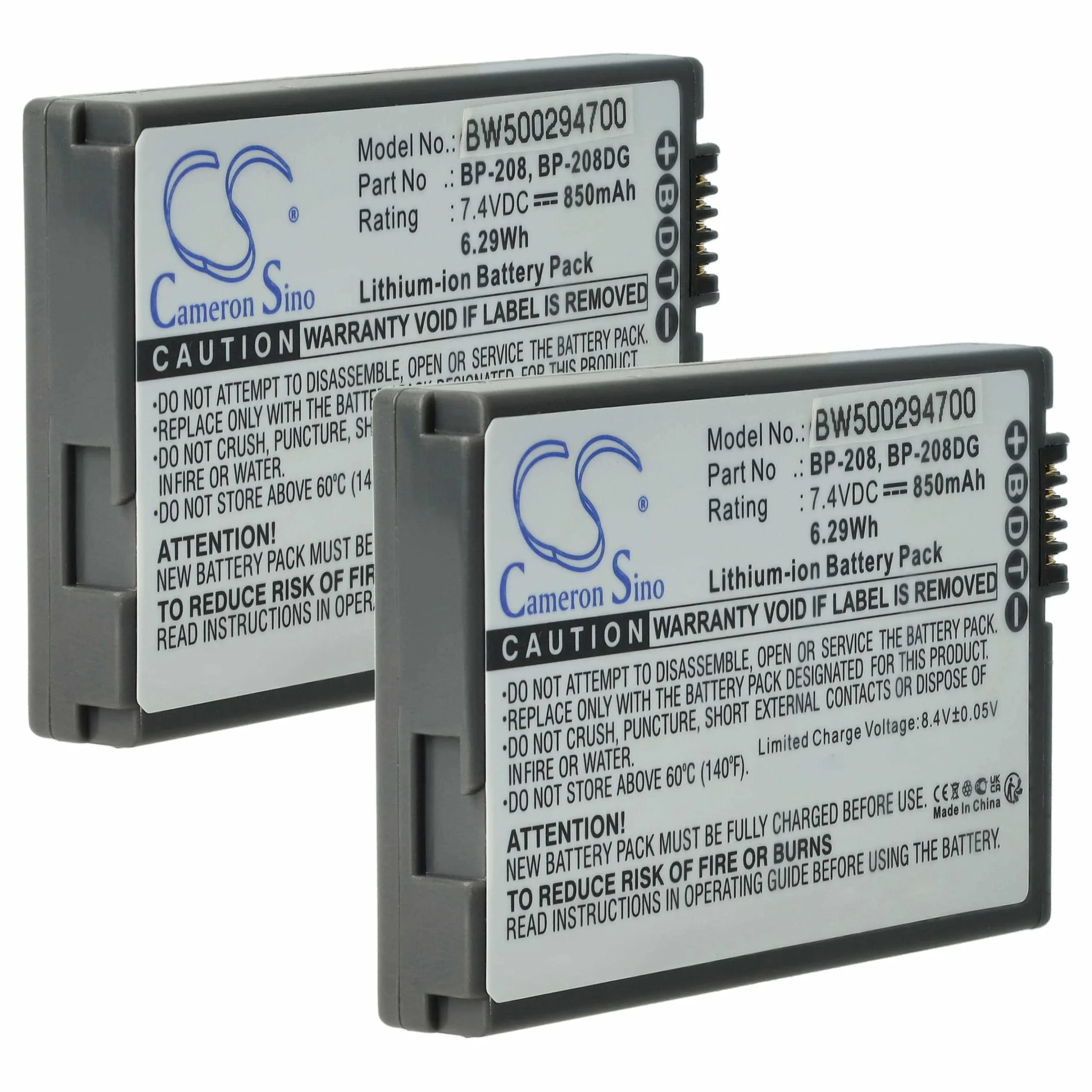 2x Batteries remplace Canon BP-308, BP-315, BP-208 pour caméscope Canon- 700mAh 7,4V Li-ion