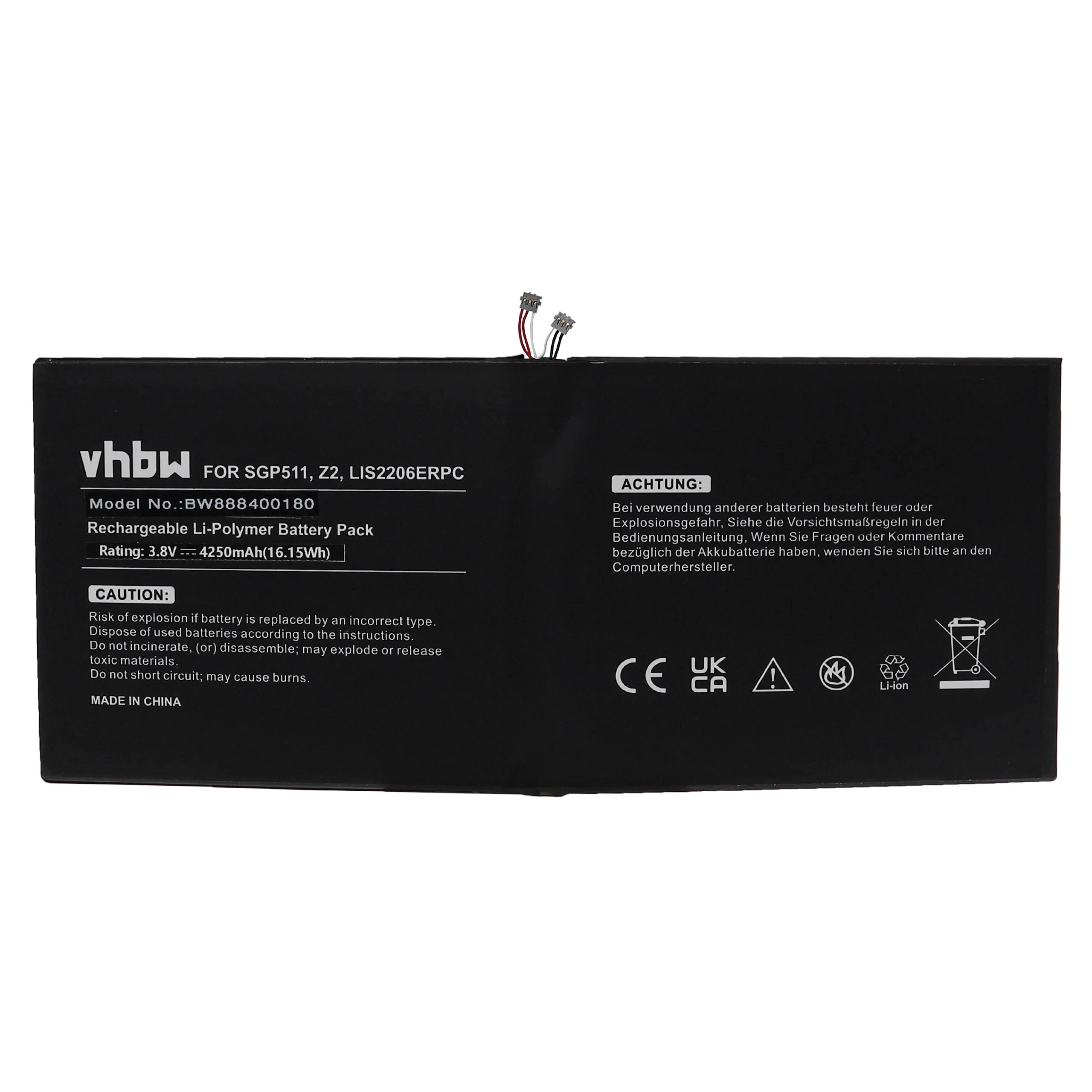 Batterie remplace Sony LIS2206ERPC, 1277-3631.1B, 1ICP3/102/112-2 tablette - 4250mAh 3,8V Li-polymère