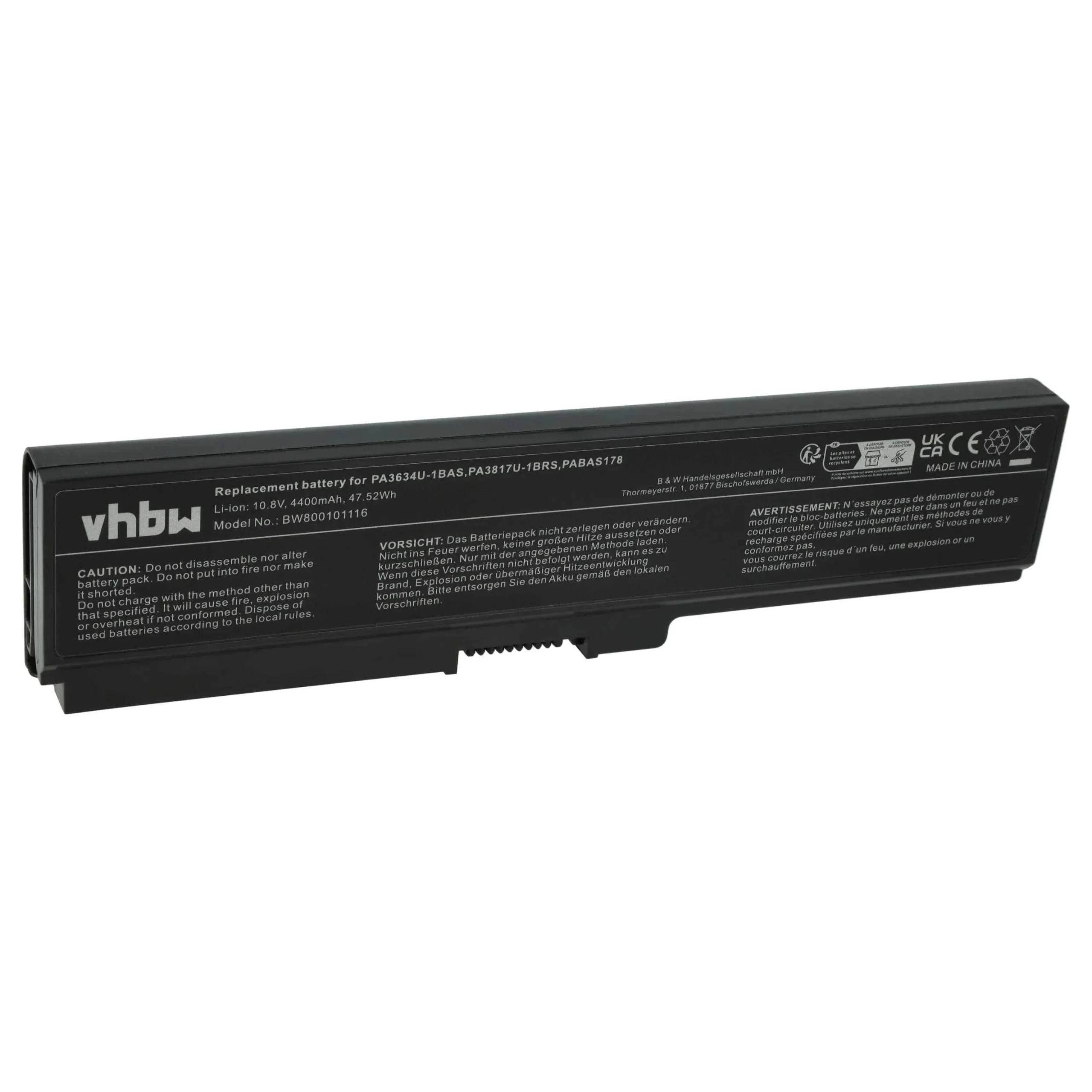Batterie remplace Toshiba PA3634U-1BAS pour ordinateur portable Toshiba- 4400mAh 10,8V Li-ion, noir
