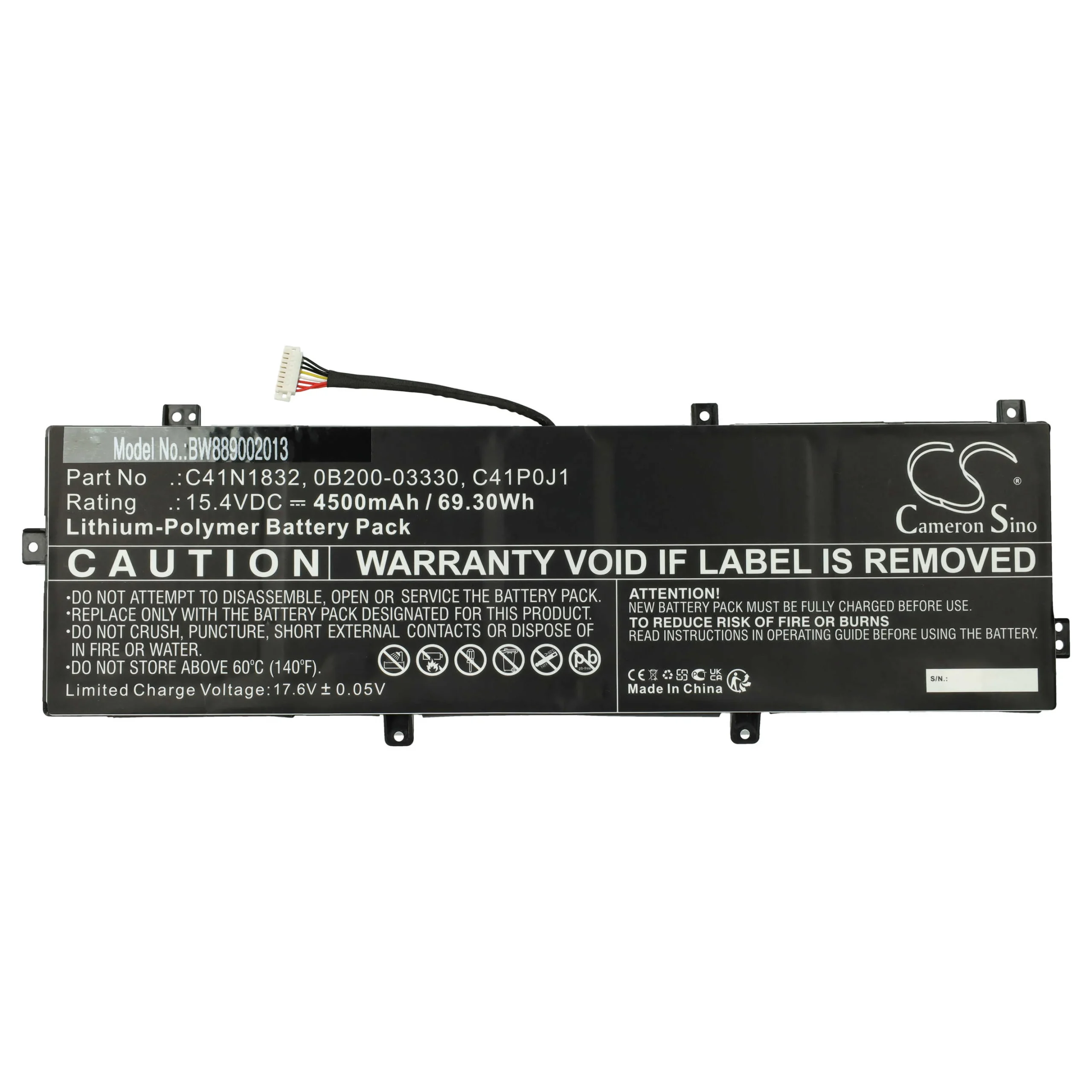 Batterie remplace Asus 0B200-03330 pour ordinateur portable Asus- 4500mAh 15,4V Li-polymère, noir
