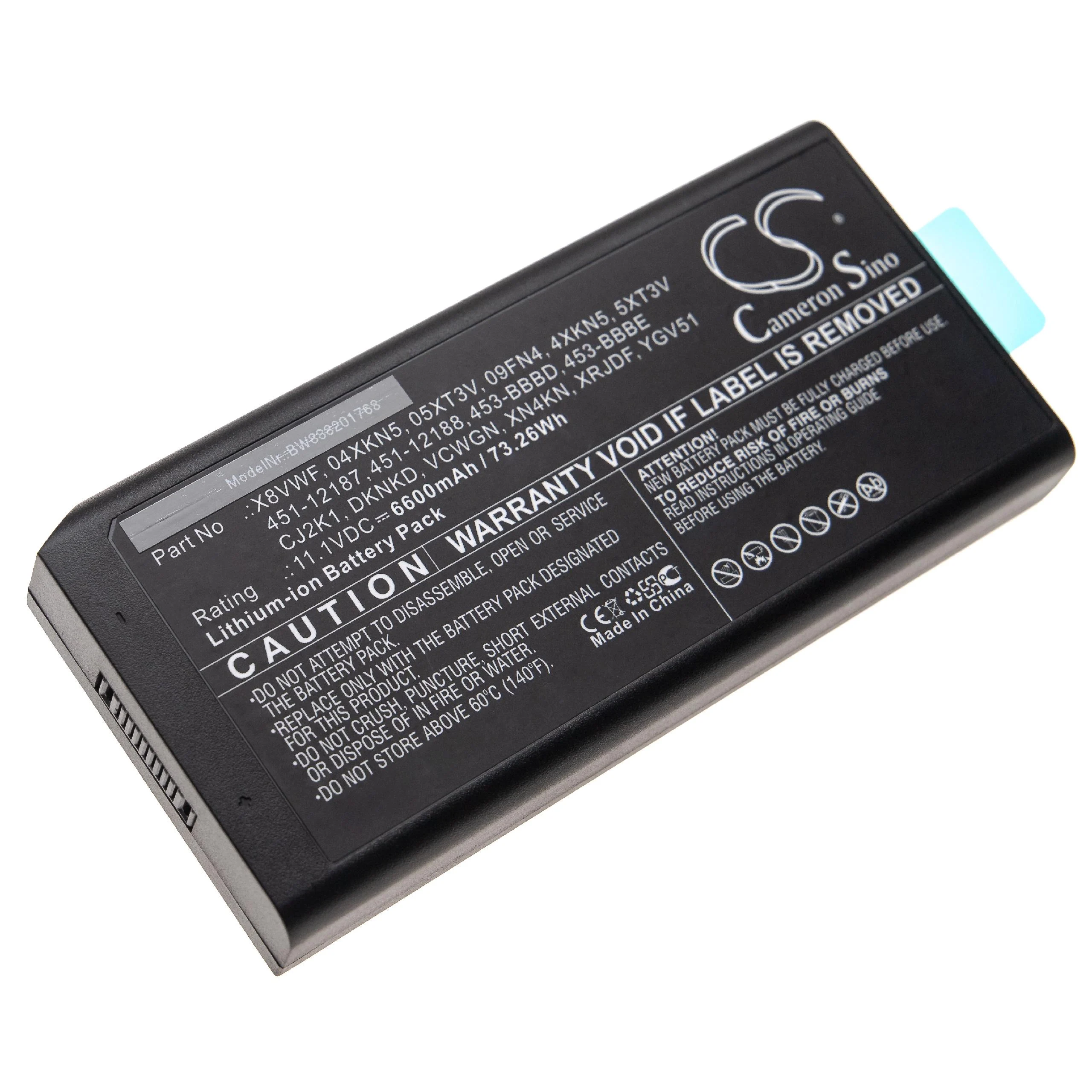 Batterie remplace Dell 09FN4, 04XKN5, 05XT3V pour ordinateur portable Dell- 6600mAh 11,1V Li-ion, noir