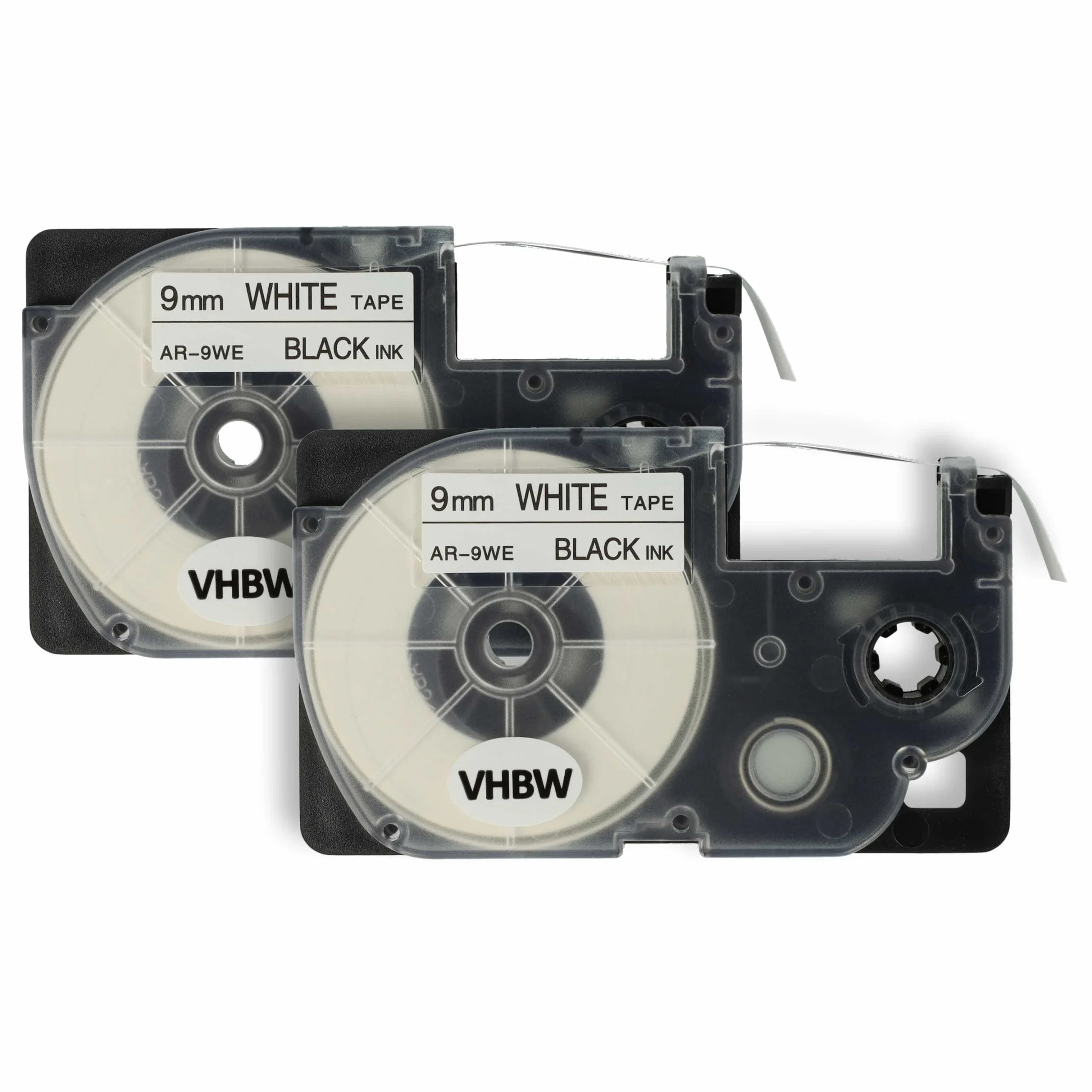 2x Cassettes à ruban remplacent Casio XR-9WE, XR-9WE1 - 9mm lettrage Noir ruban Blanc, plastique