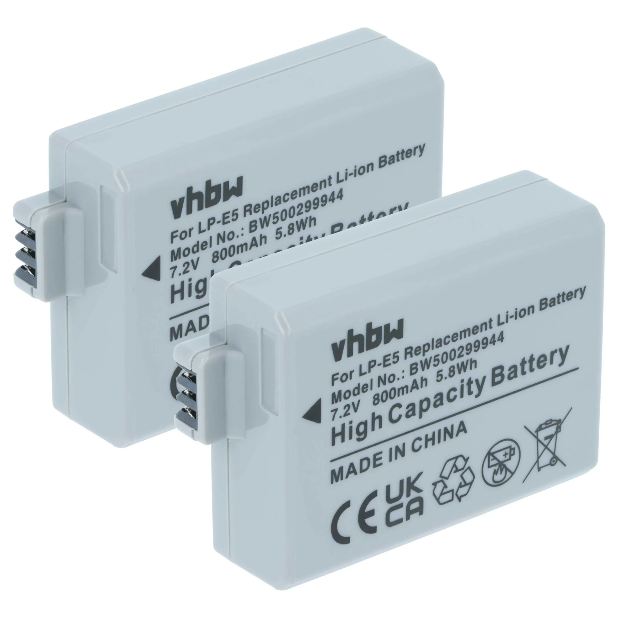2x Batteries remplace Canon LP-E5, LC-E5 pour appareil photo Canon- 800mAh 7,2V Li-ion