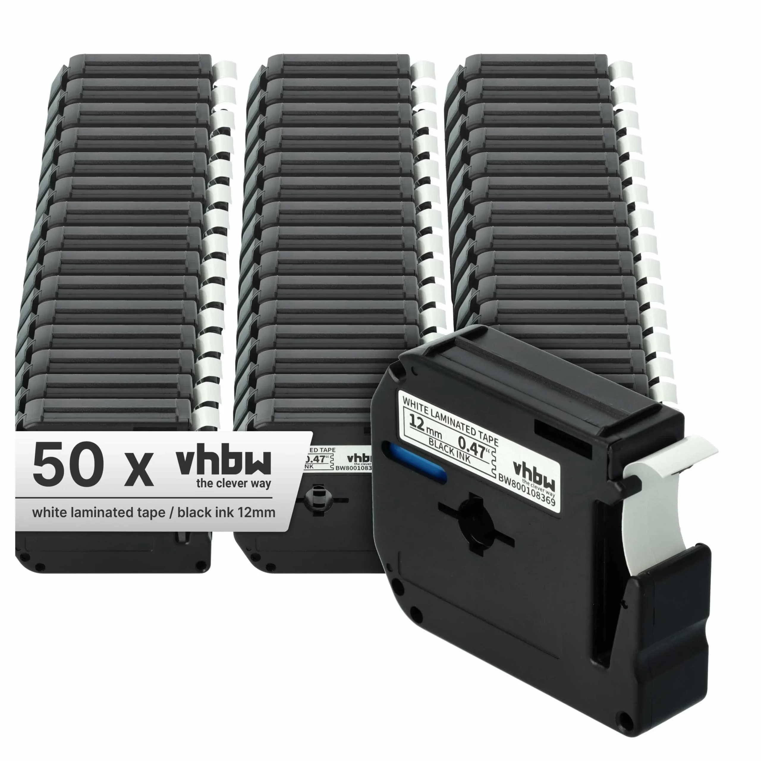 50x Cassettes à ruban remplacent Brother M-K231 - 12mm lettrage Noir ruban Blanc, plastique