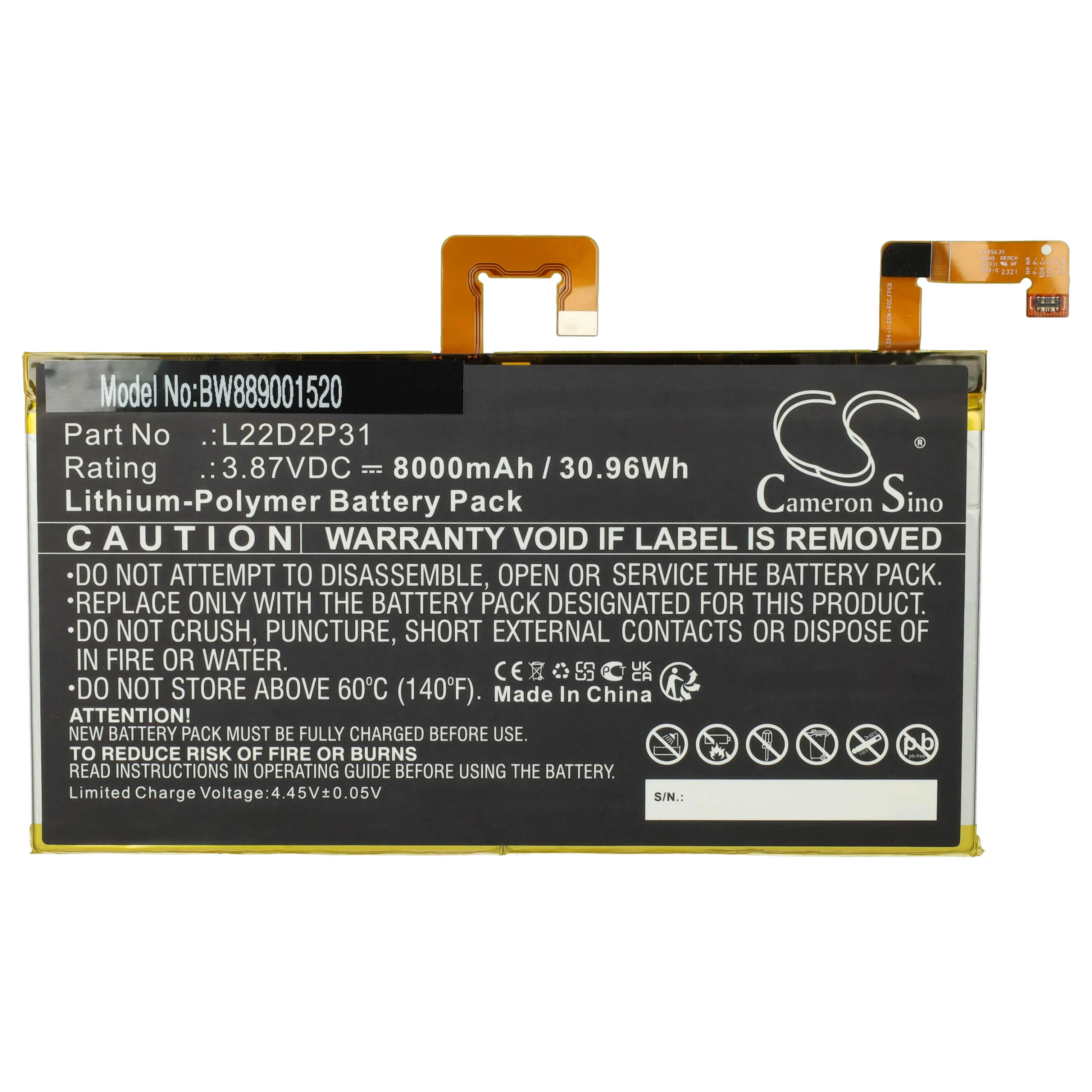 Batterie remplace Lenovo L22D2P31 tablette - 8000mAh 3,87V Li-polymère