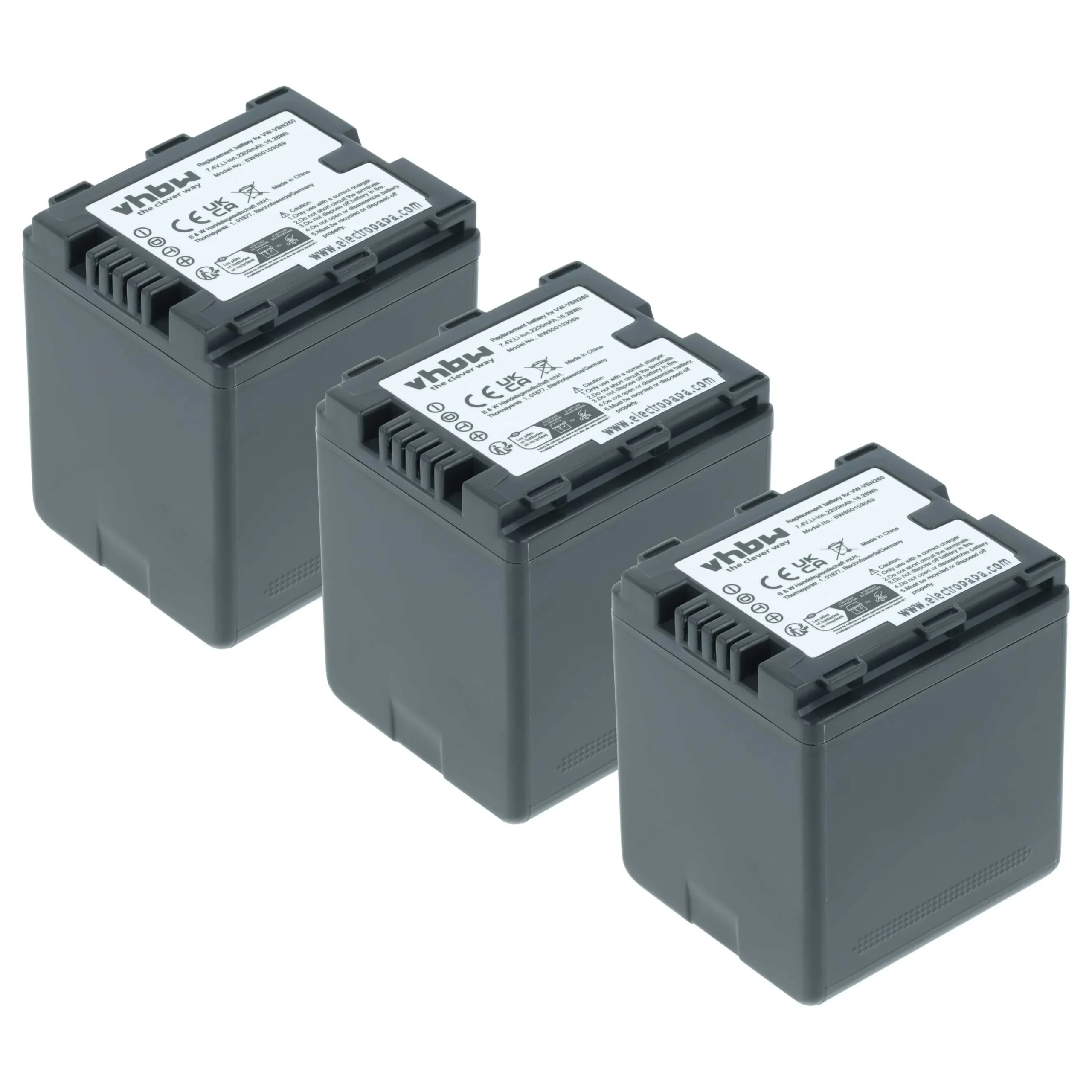 3x Batteries remplace Panasonic VW-VBN130E, VW-VBN130 pour caméscope Panasonic- 2200mAh 7,2V Li-ion avec puce