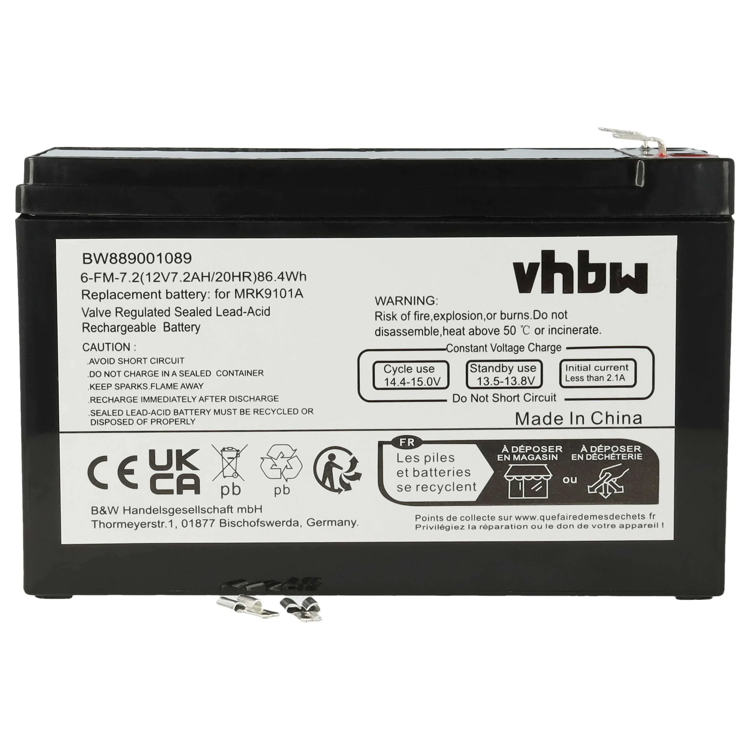 Batterie remplace APC RBC110 ASI - 7200mAh 12V AGM