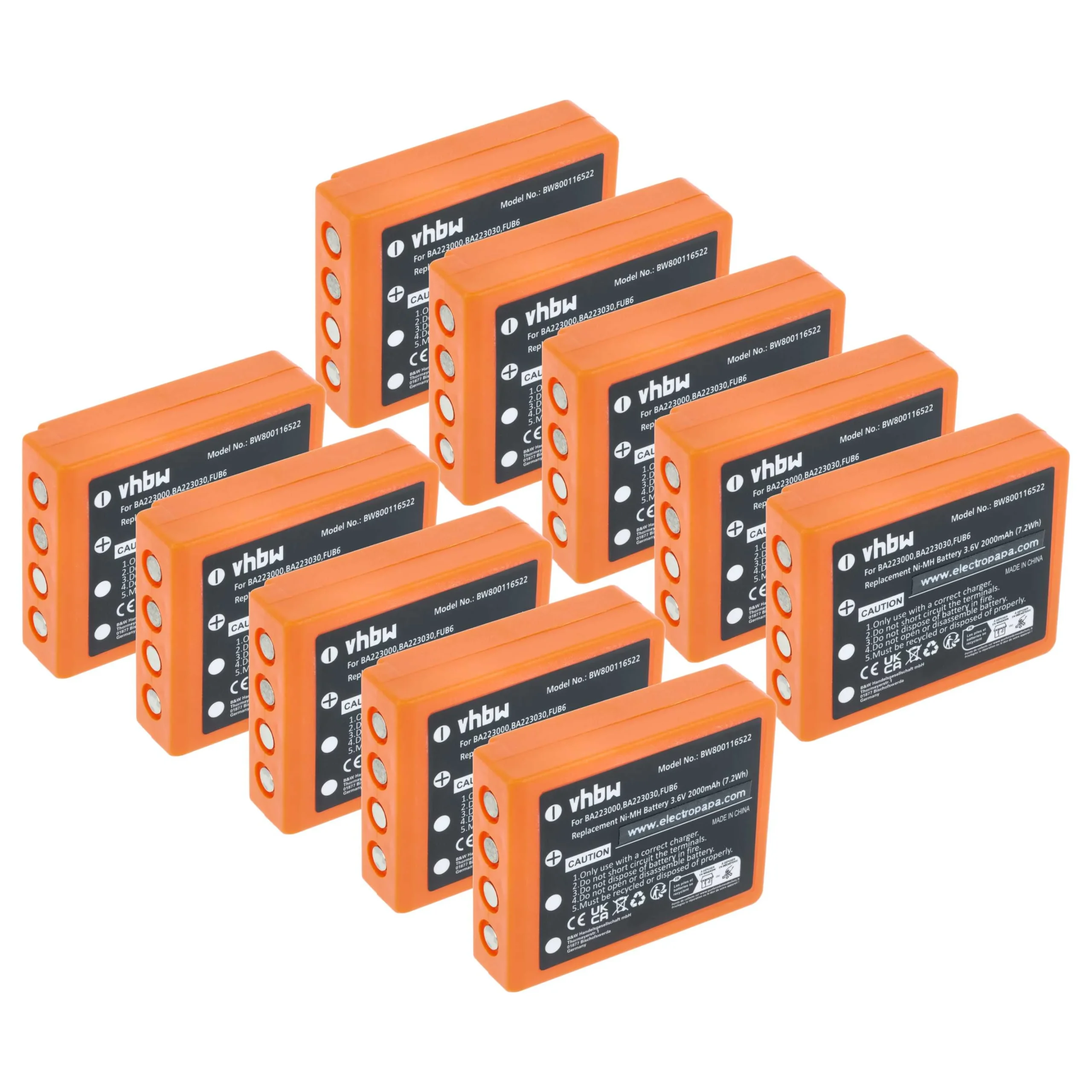 Batterie (10 pièces) remplace HBC FBFUB09N, BA223031, BA223001, FUA39, BA223000, BA223030 - 2000mAh 3,6V NiMH