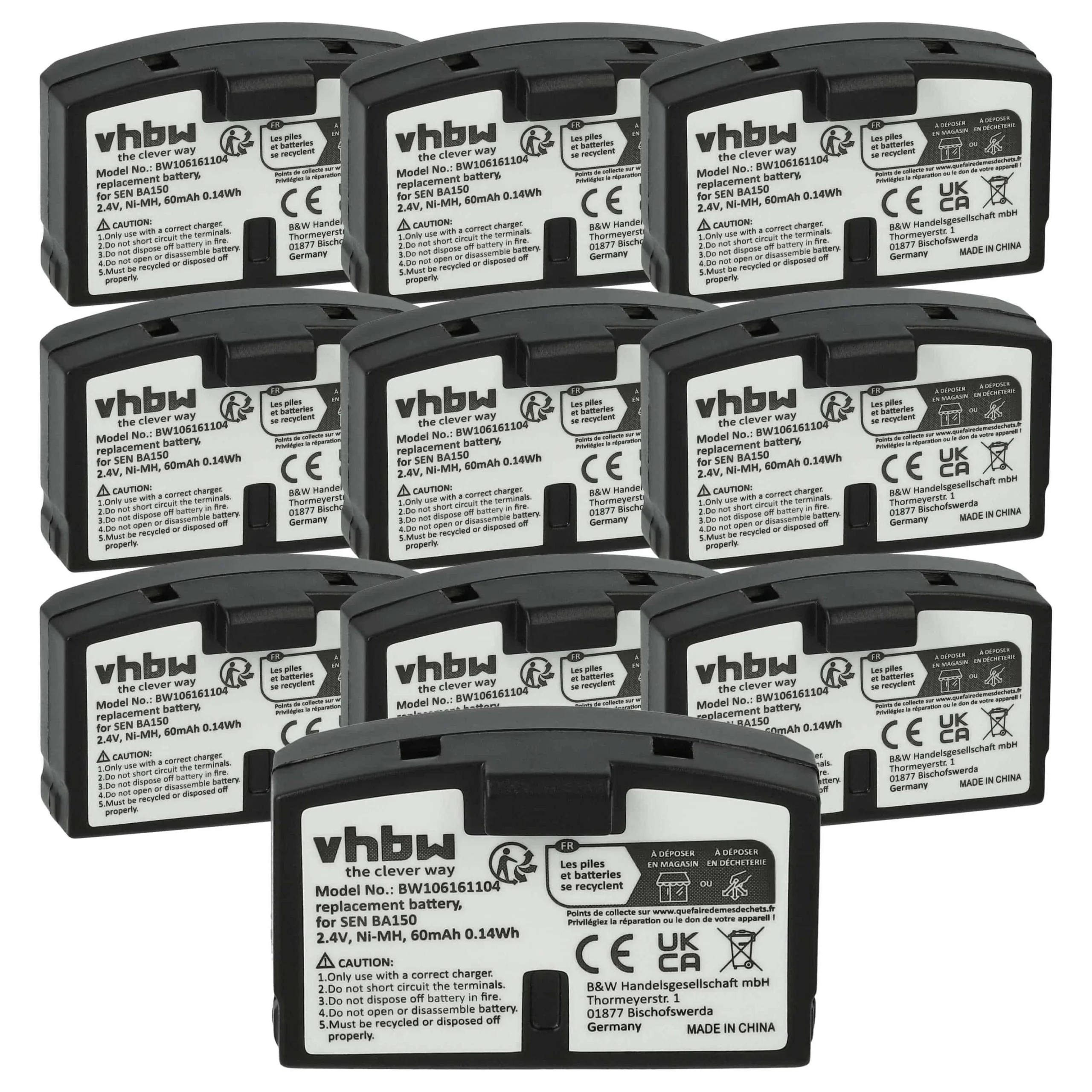 Batterie (10 pcs.) remplace Sennheiser BA151, BA150 casque audio AKG - 60mAh 2,4V NiMH