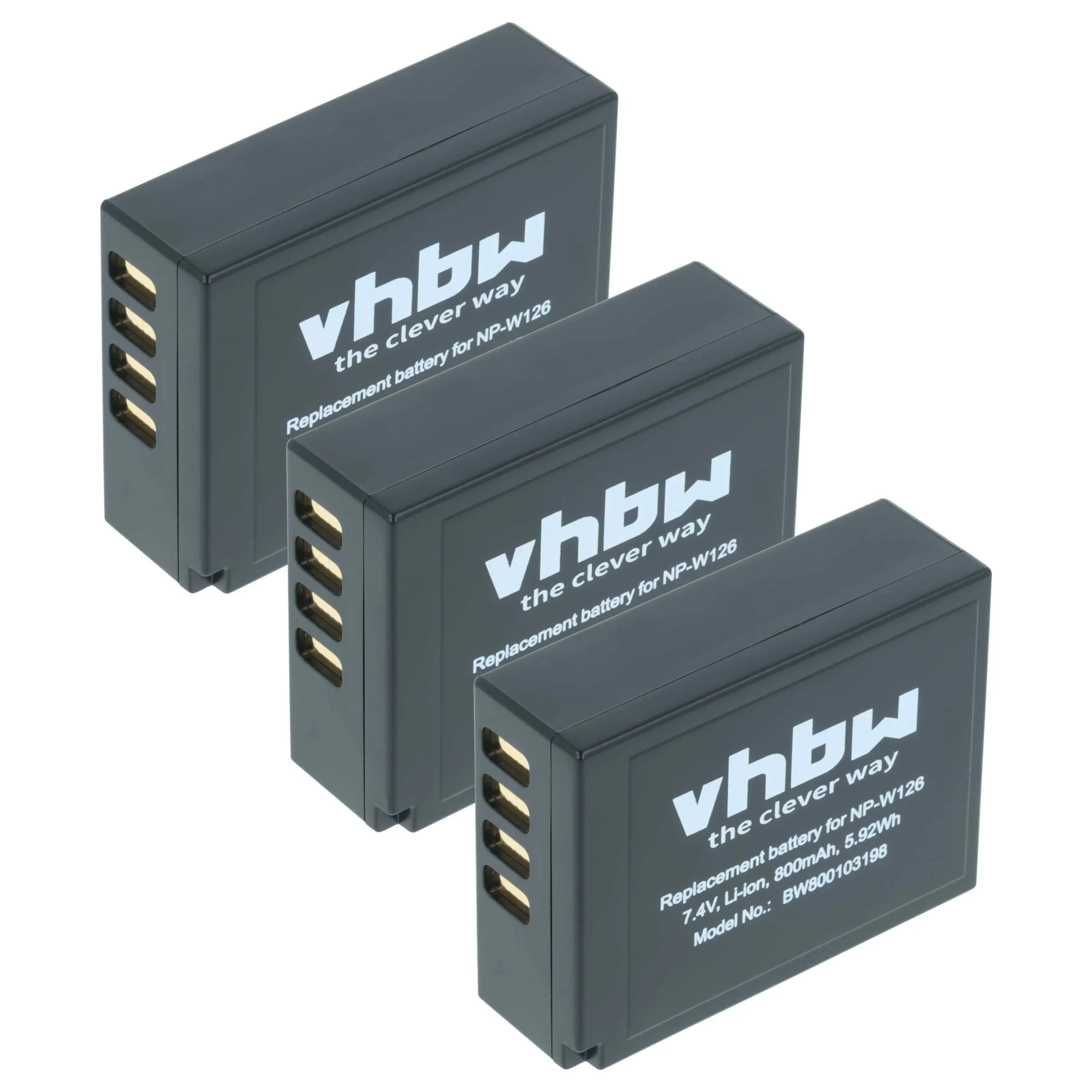 3x Batteries remplace Fuji Fujifilm NP-W126s, NP-W126 pour appareil photo Fujifilm- 800mAh 7,2V Li-ion