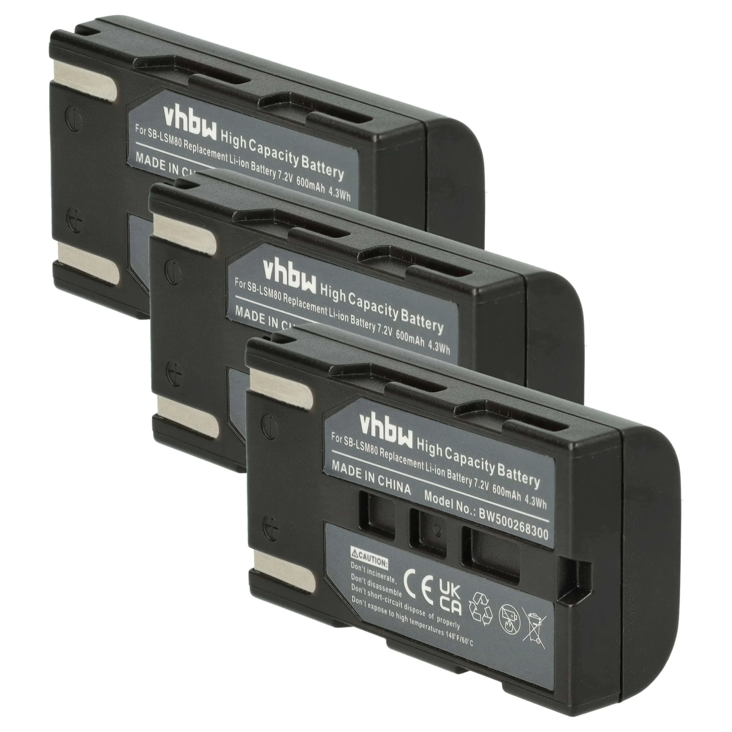 3x Batteries remplace Samsung SB-LSM160, SB-LSM320, SB-LSM80 pour caméscope Samsung- 600mAh 7,2V Li-ion