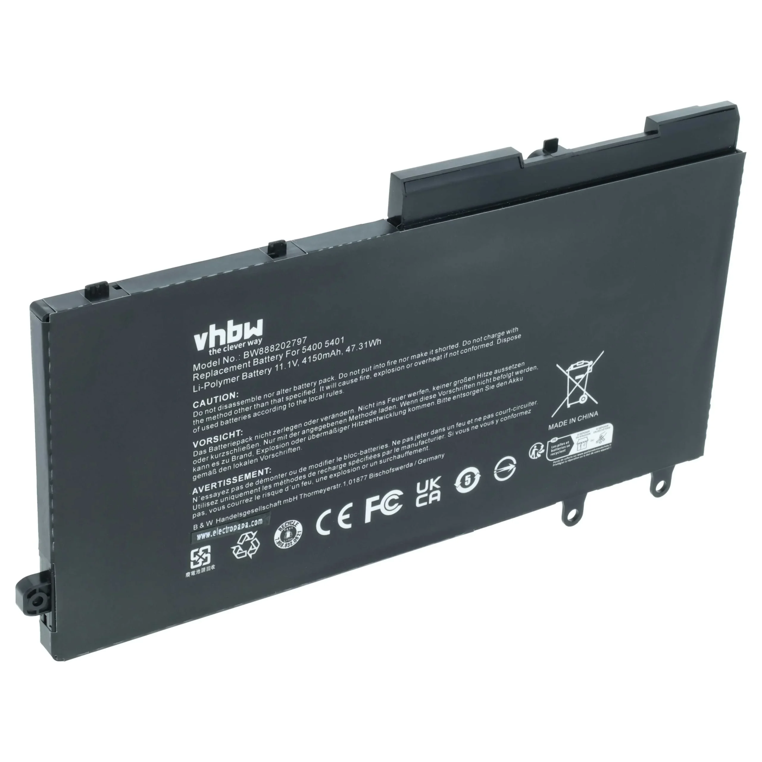 Batterie remplace Dell 49HG8, H82T6, K7C4H, R8D7N, TNT6H pour ordinateur portable Dell- 4150mAh 11,4V Li-ion