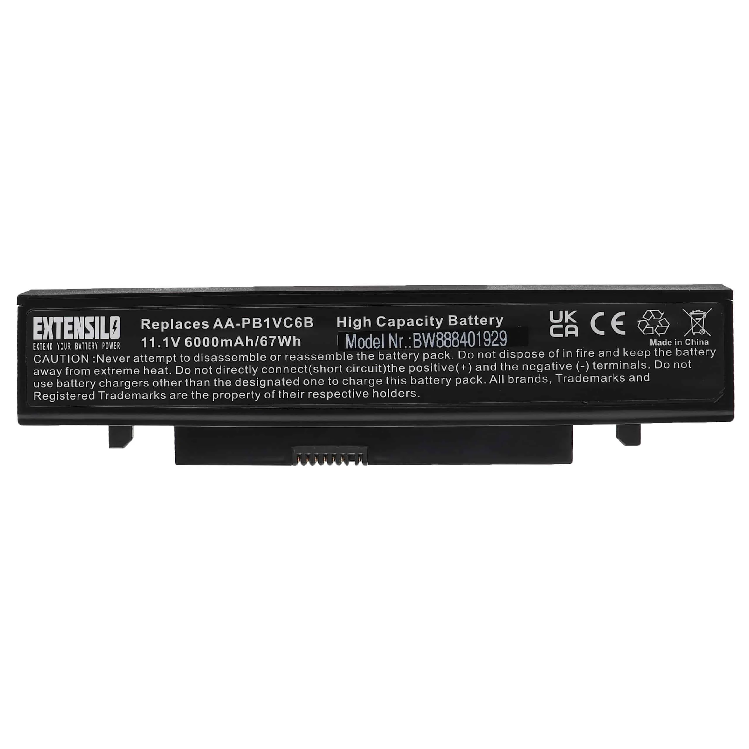 Batterie remplace Samsung AA-PB1VC6W, AA-PB1VC6B pour ordinateur portable Samsung- 6000mAh 11,1V Li-ion