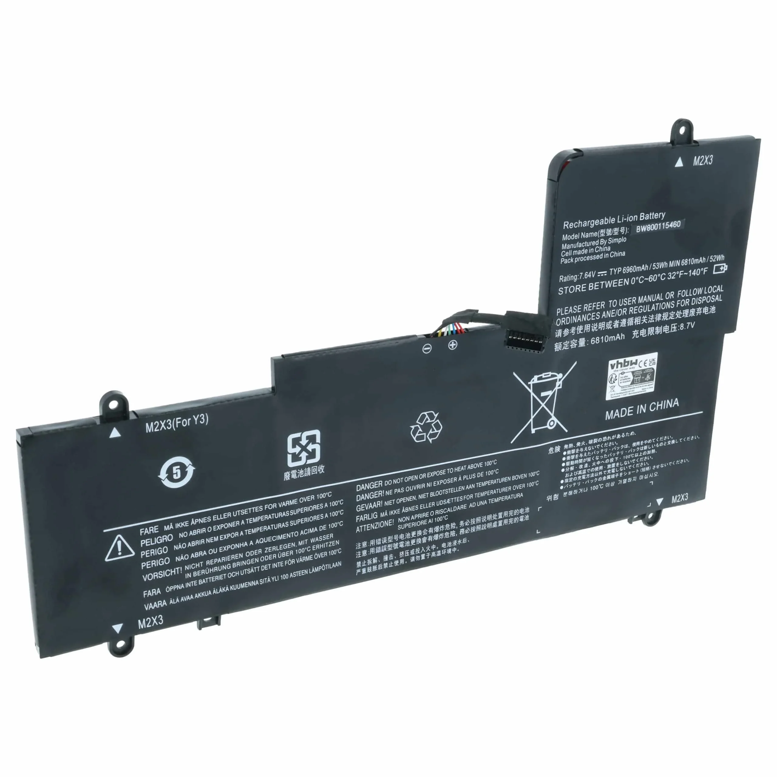 Batterie remplace Lenovo 5B10K90778, 5B10K90802 pour ordinateur portable Lenovo- 6960mAh 7,64V Li-polymère