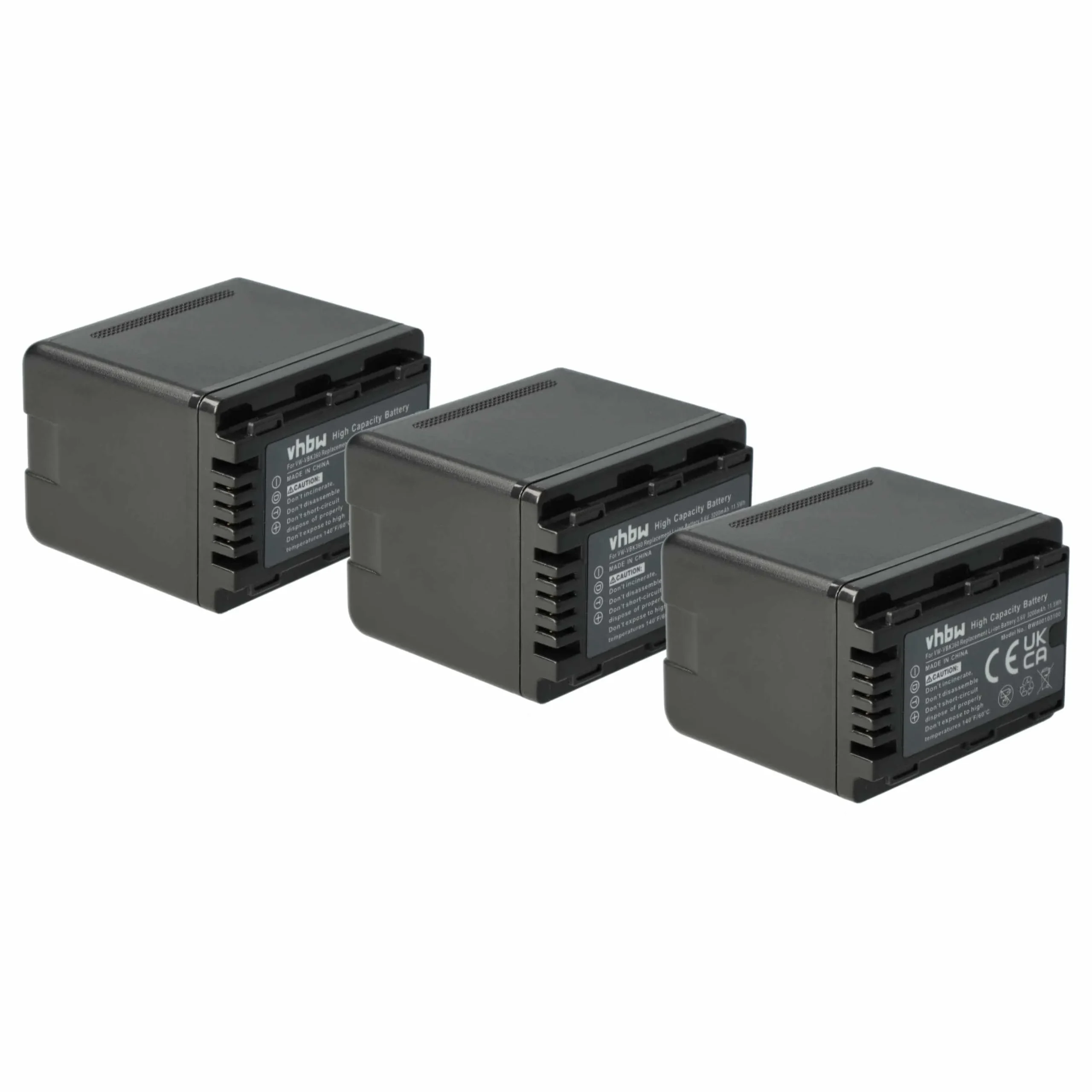 3x Batteries remplace Panasonic VW-VBK180, VW-VBK180-K pour caméscope Panasonic- 3200mAh 3,6V Li-ion avec puce