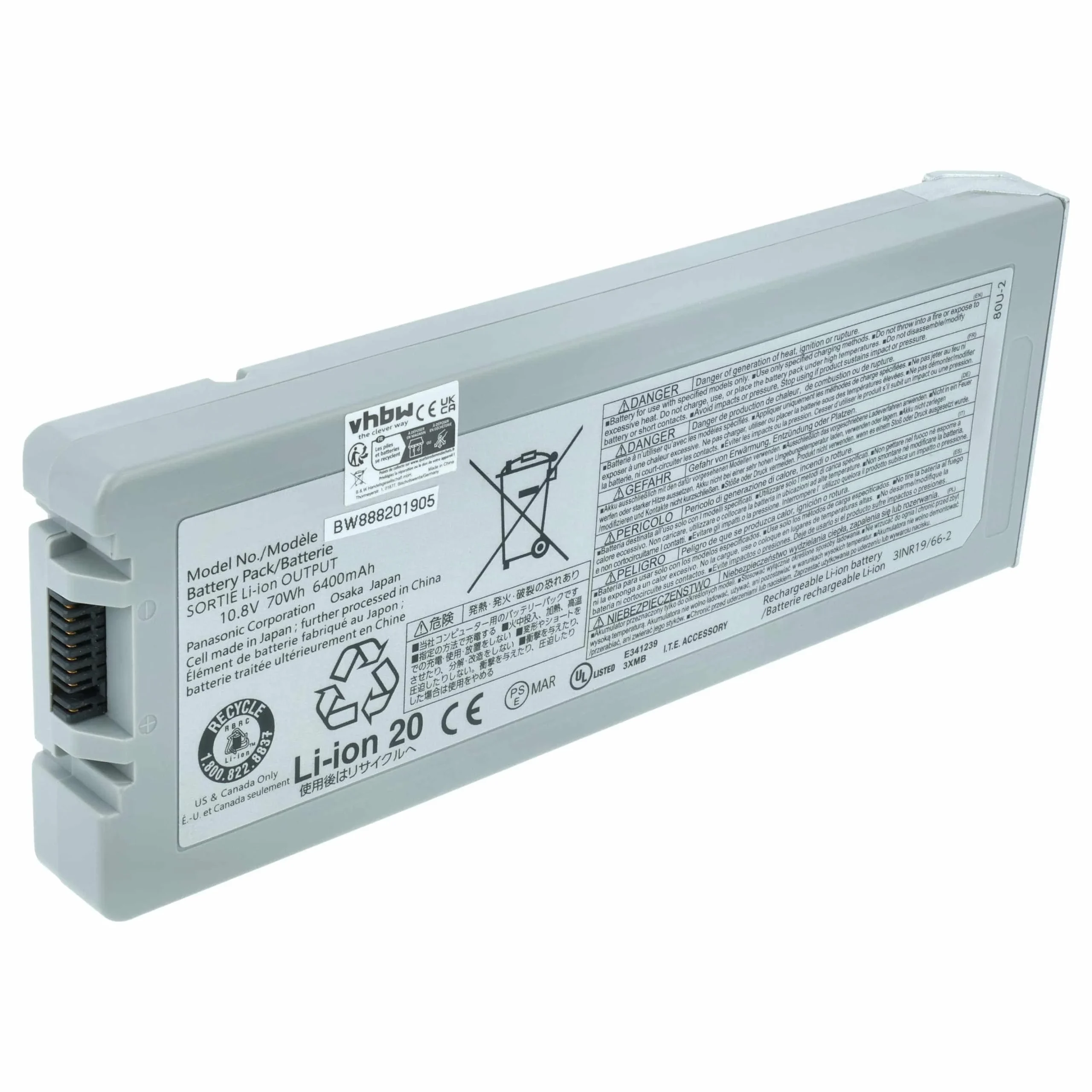 Batterie remplace Panasonic CF-VZSU80U pour ordinateur portable Panasonic- 6400mAh 10,8V Li-ion, noir