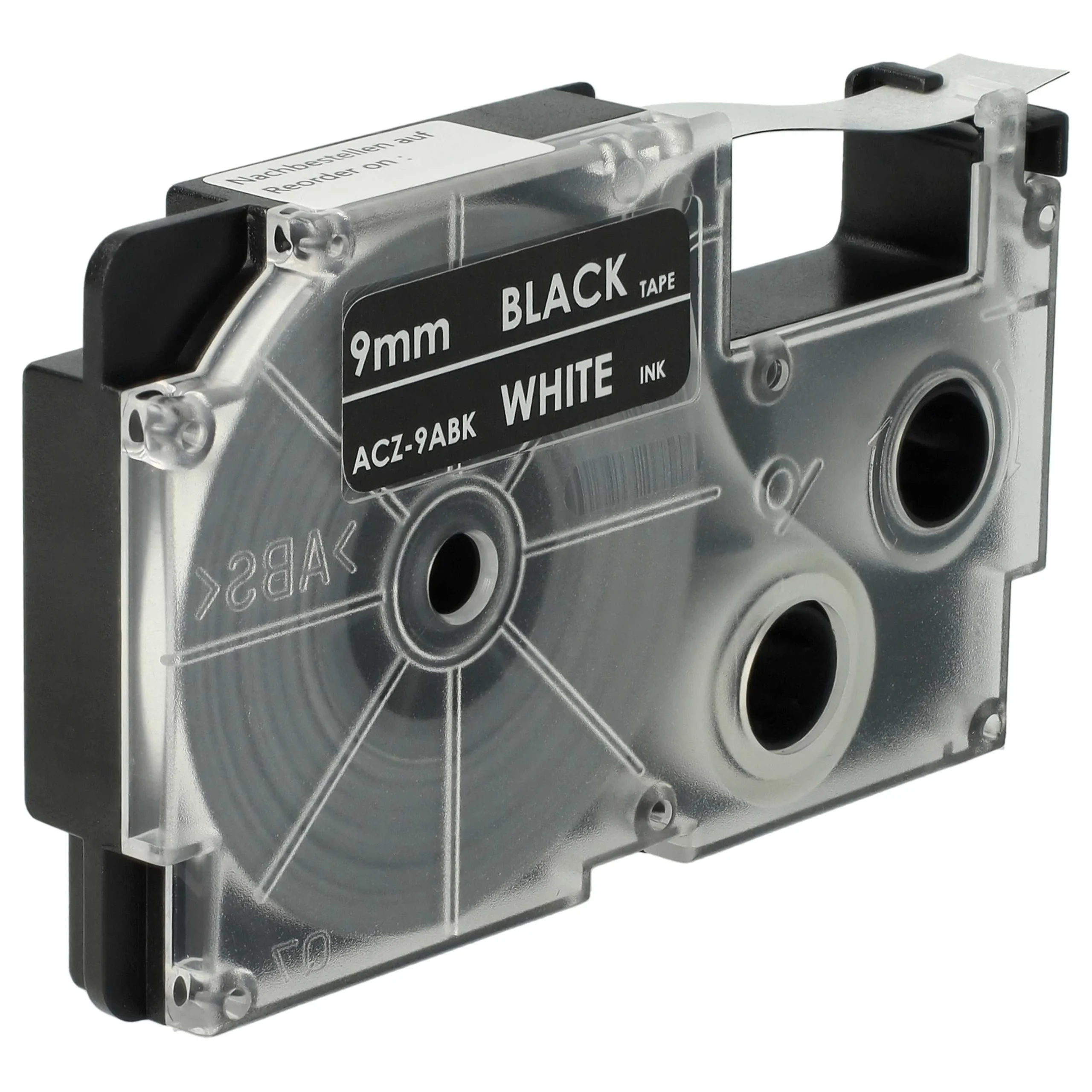 Cassette à ruban remplace Casio XR-9ABK, XR-9ABK1 - 9mm lettrage Blanc ruban Noir, plastique