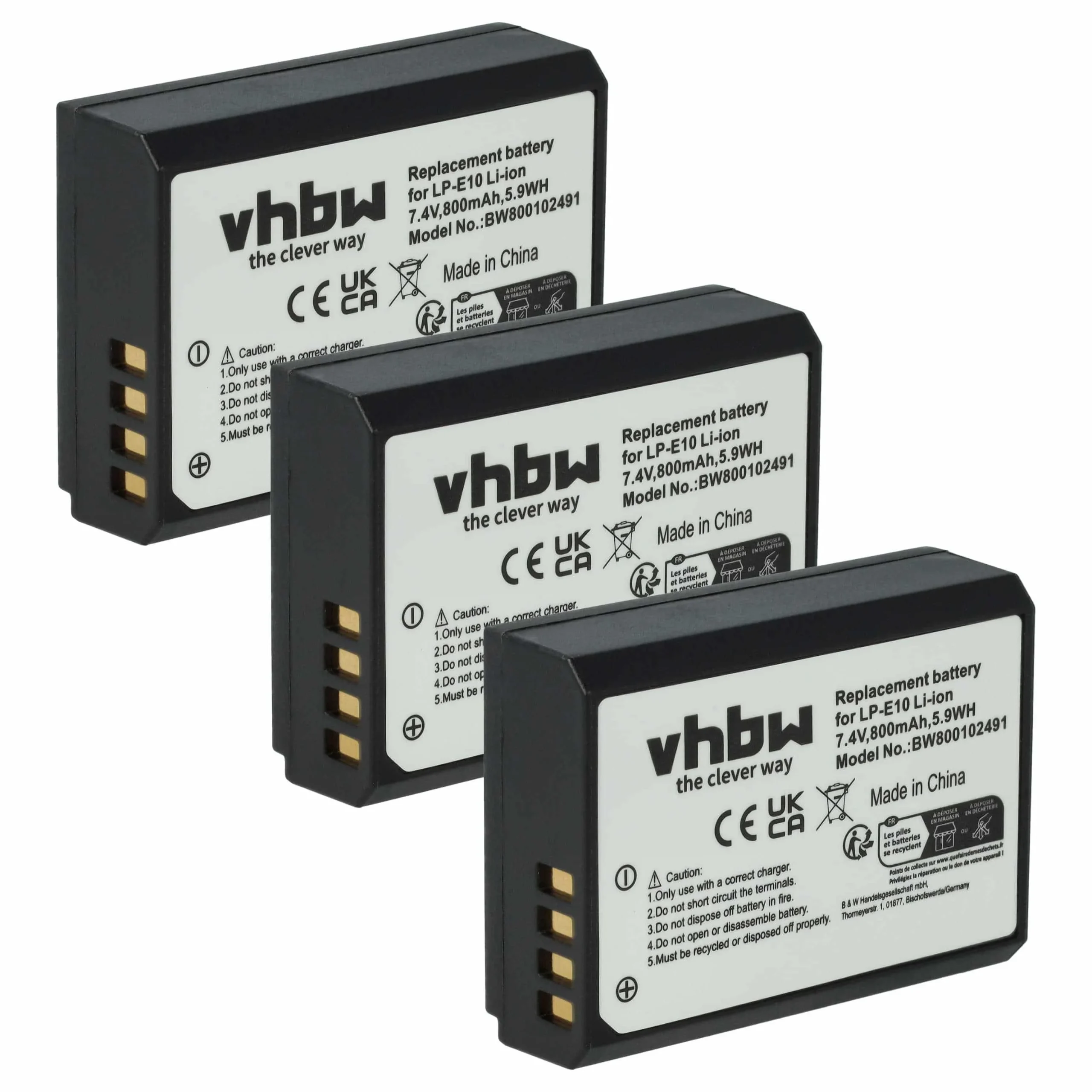 3x Batteries remplace Canon LP-E10 pour appareil photo Canon- 800mAh 7,2V Li-ion