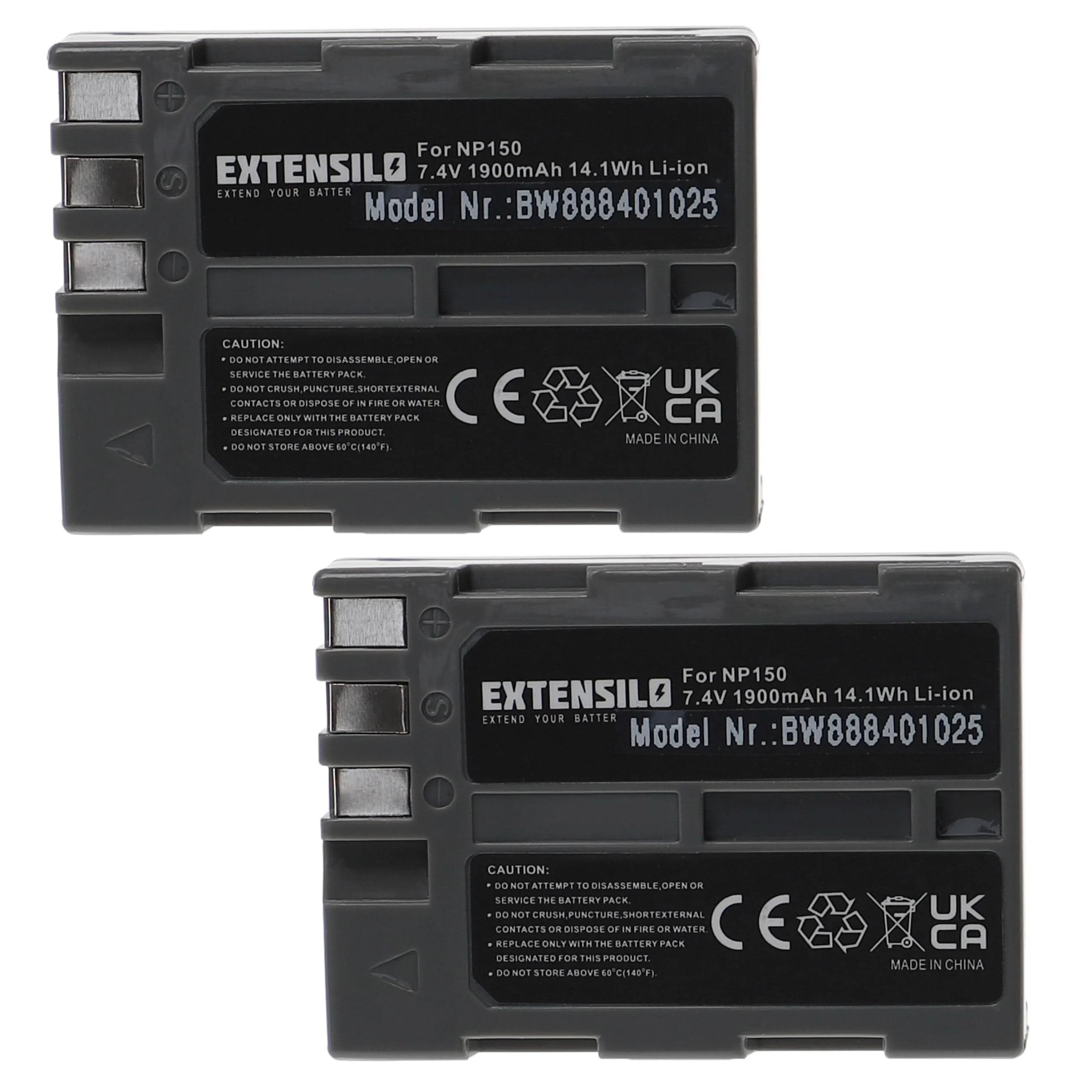 2x Batteries remplace Fujifilm BC-150, NP-150 pour appareil photo Fujifilm- 1900mAh 7,4V Li-ion