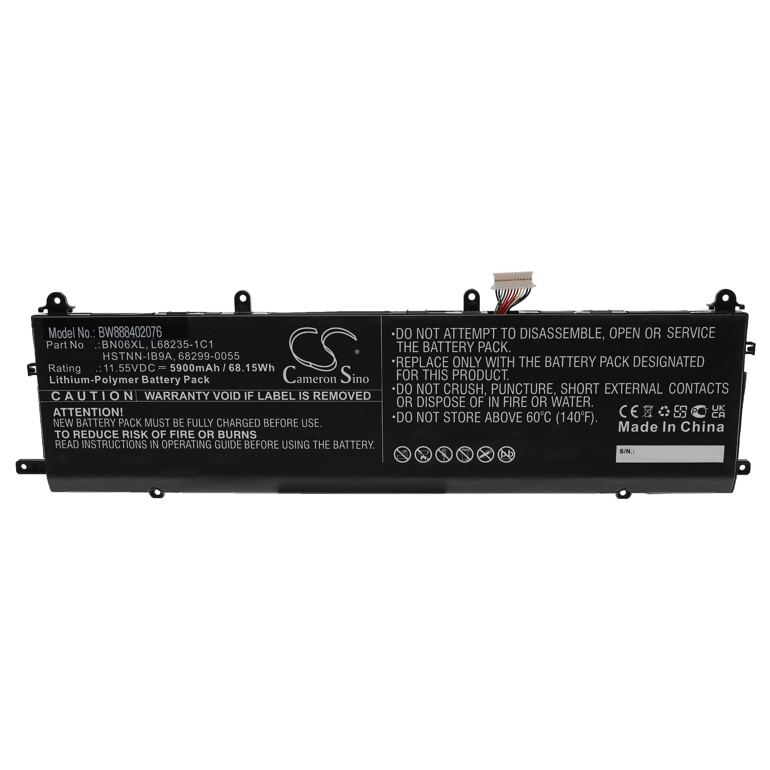 Batterie remplace HP 68299-0055, HSTNN-IB9A, BN06XL pour ordinateur portable HP- 5900mAh 11,55V Li-polymère